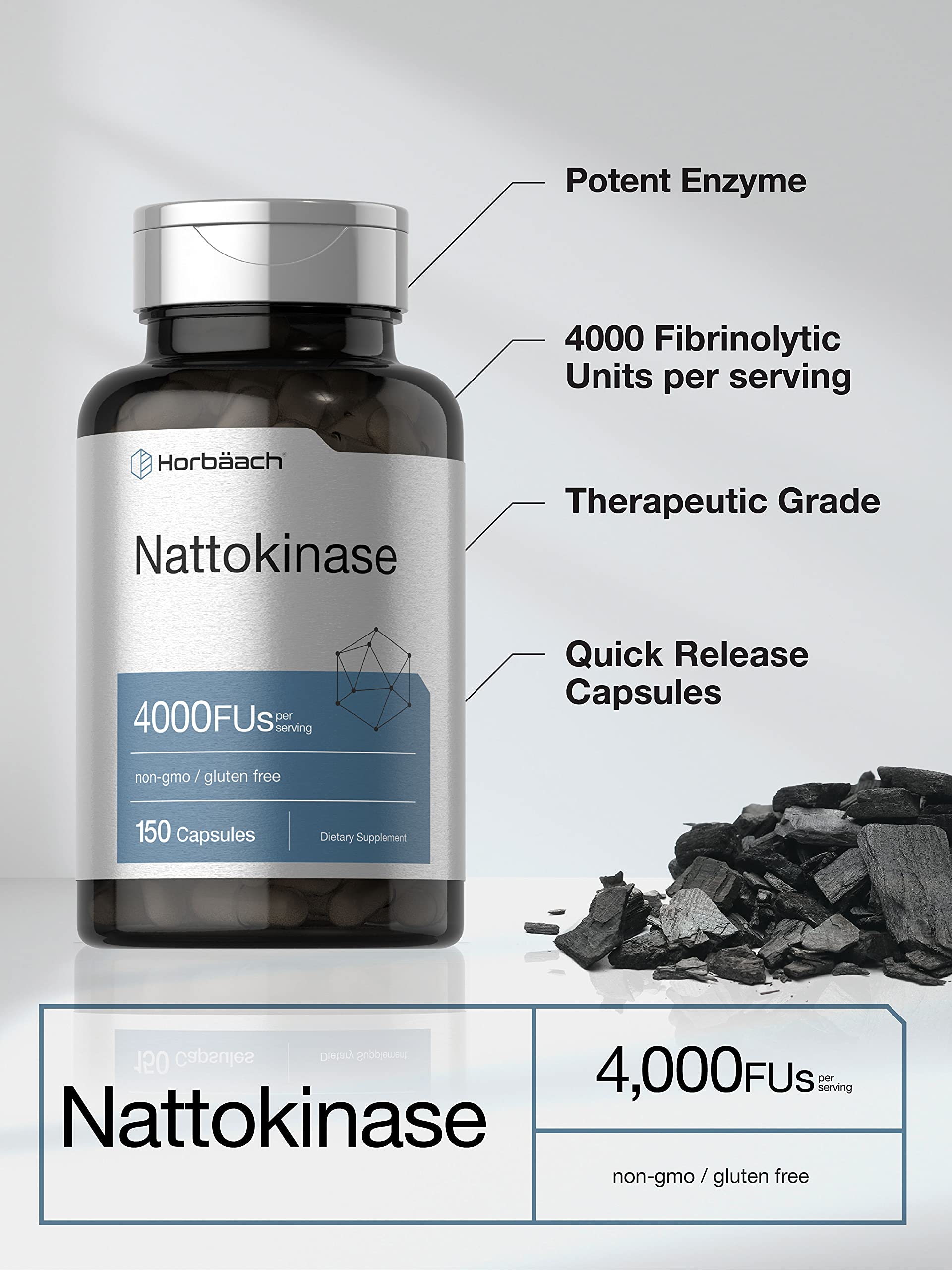 Nattokinase Supplement 4000 FU | 150 Capsules | Non-GMO, Gluten Free | by Horbaach Horbäach