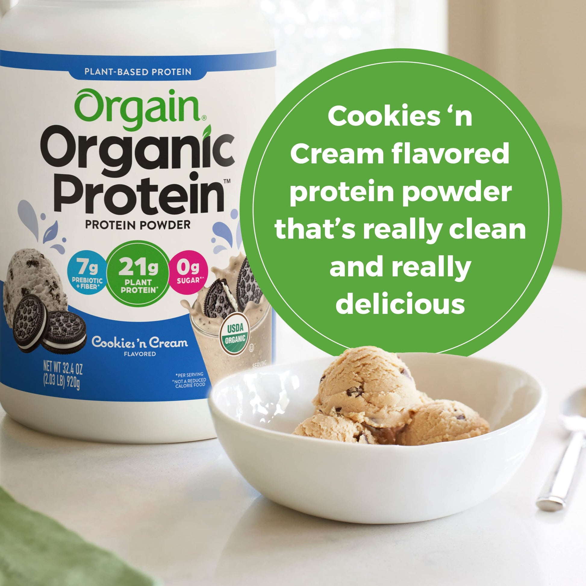 Orgain Organic Vegan Protein Powder, Cookies and Cream - 21g Plant Based Protein Orgain