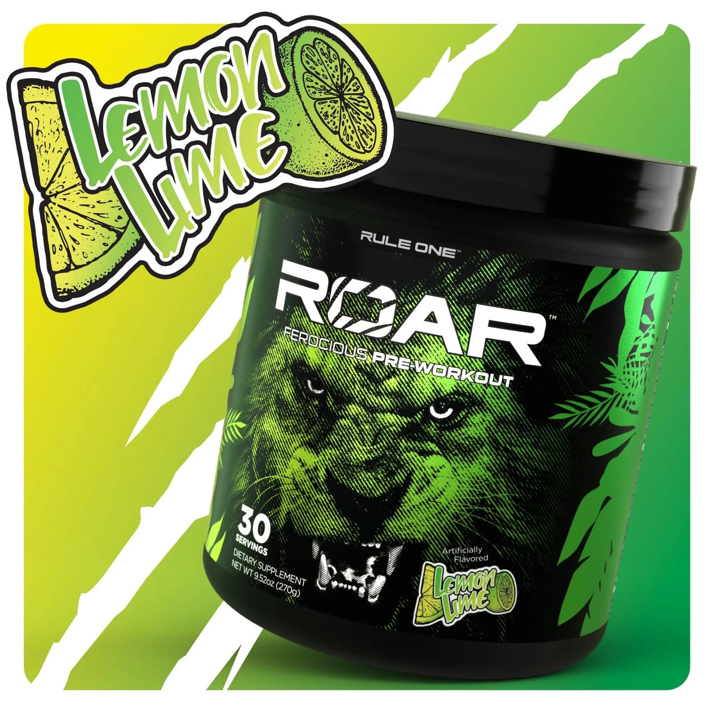 Rule 1 R1 Roar, Lemon Lime - 9.52 oz - Pre-Workout Powder - with Creatine, Beta-Alanine, Citrulline, Electrolytes & Caffeine - 30 Servings