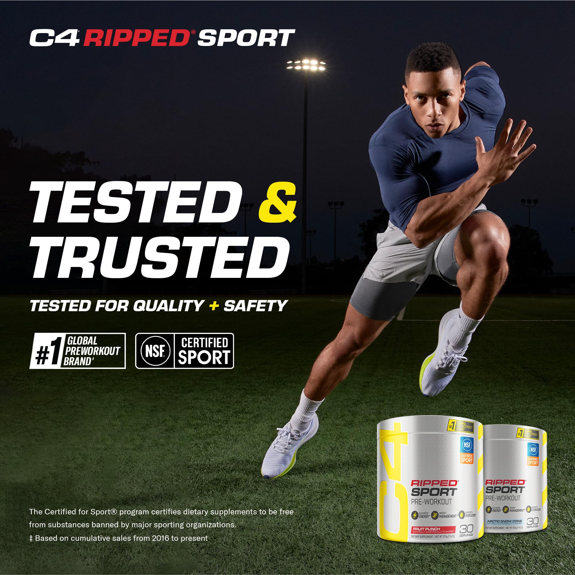 C4 Ripped Sport Pre Workout Powder Fruit Punch - NSF Certified for Sport + Sugar Free Cellucor