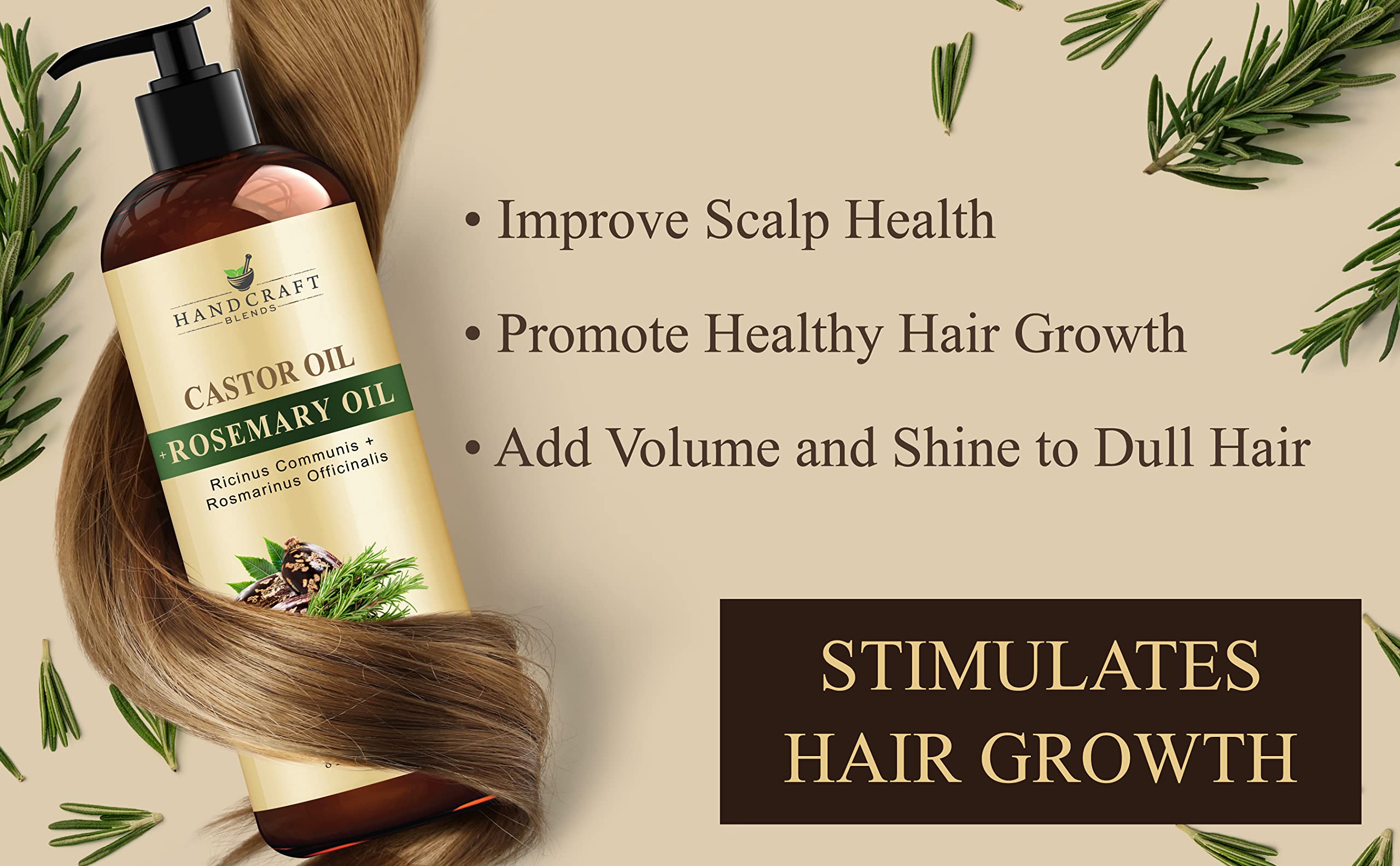 Handcraft Blends Castor Oil with Rosemary Oil for Hair Growth, Eyelashes, Eyebrows Handcraft Blends