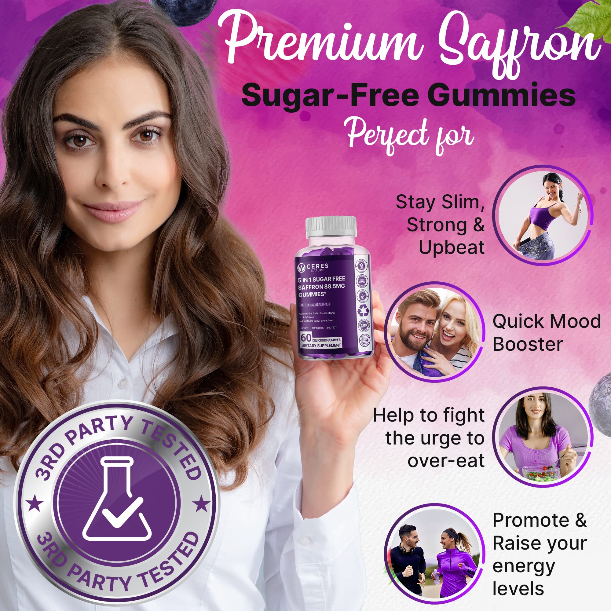 Premium Saffron Extract 88.5mg** Gummy - Appetite Control, Eye Support, Boost Energy Ceres Nature