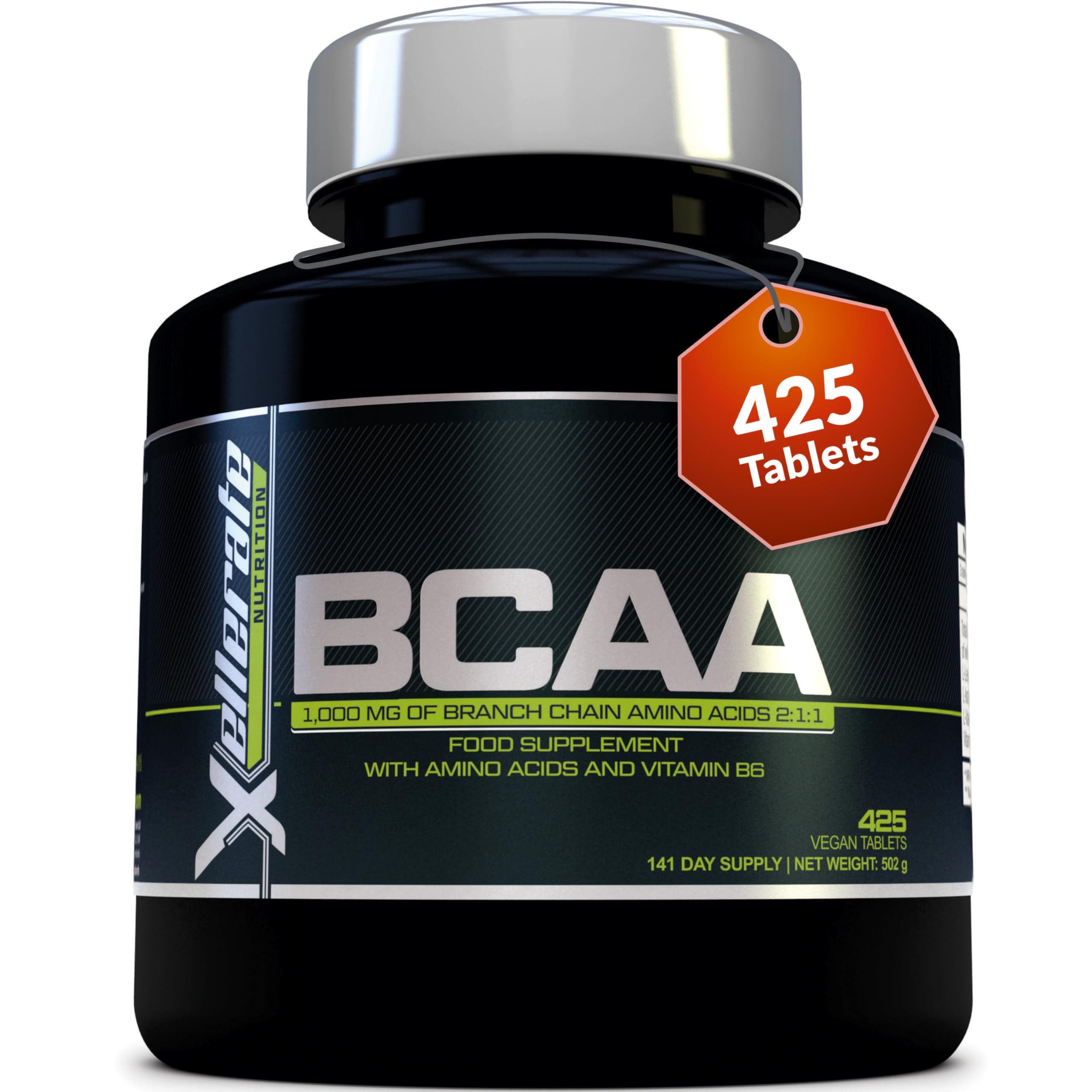 BCAA 1000mg - 425 Vegan Tablets - 3000mg Daily Serving - 141 Day Supply - 2:1:1 BCAAs