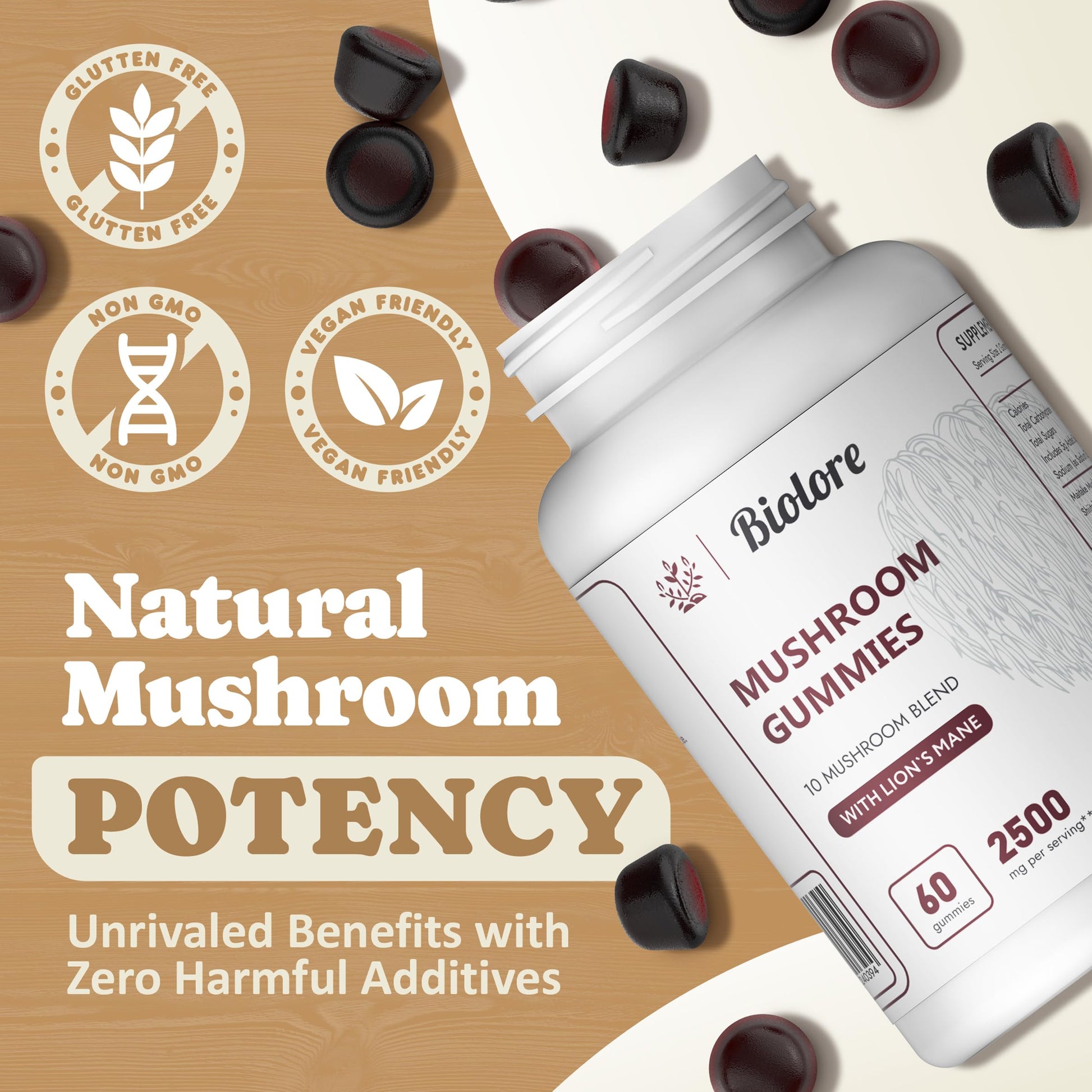 Biolore Mushroom Complex Gummies: 10 Powerful Mushrooms with Chaga, Lions Mane Biolore