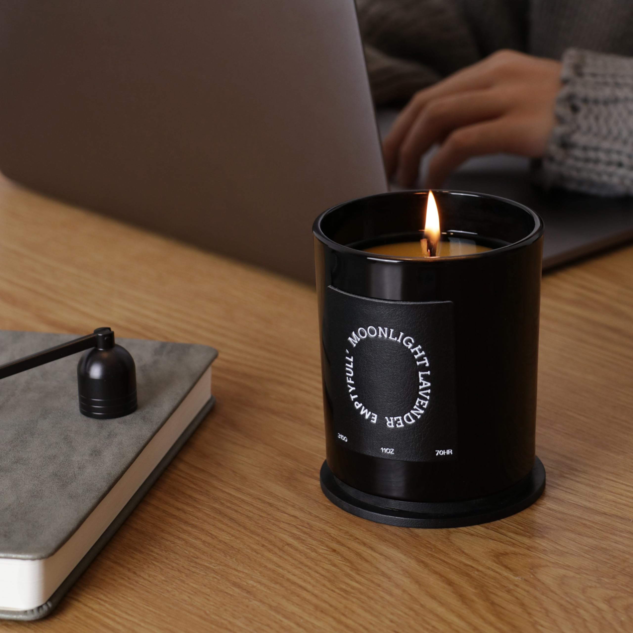 EMPTYFULL Lavender Scented Candles, Wood Wick, 11 oz Large Candle, Natural Soy Candles Emptyfull