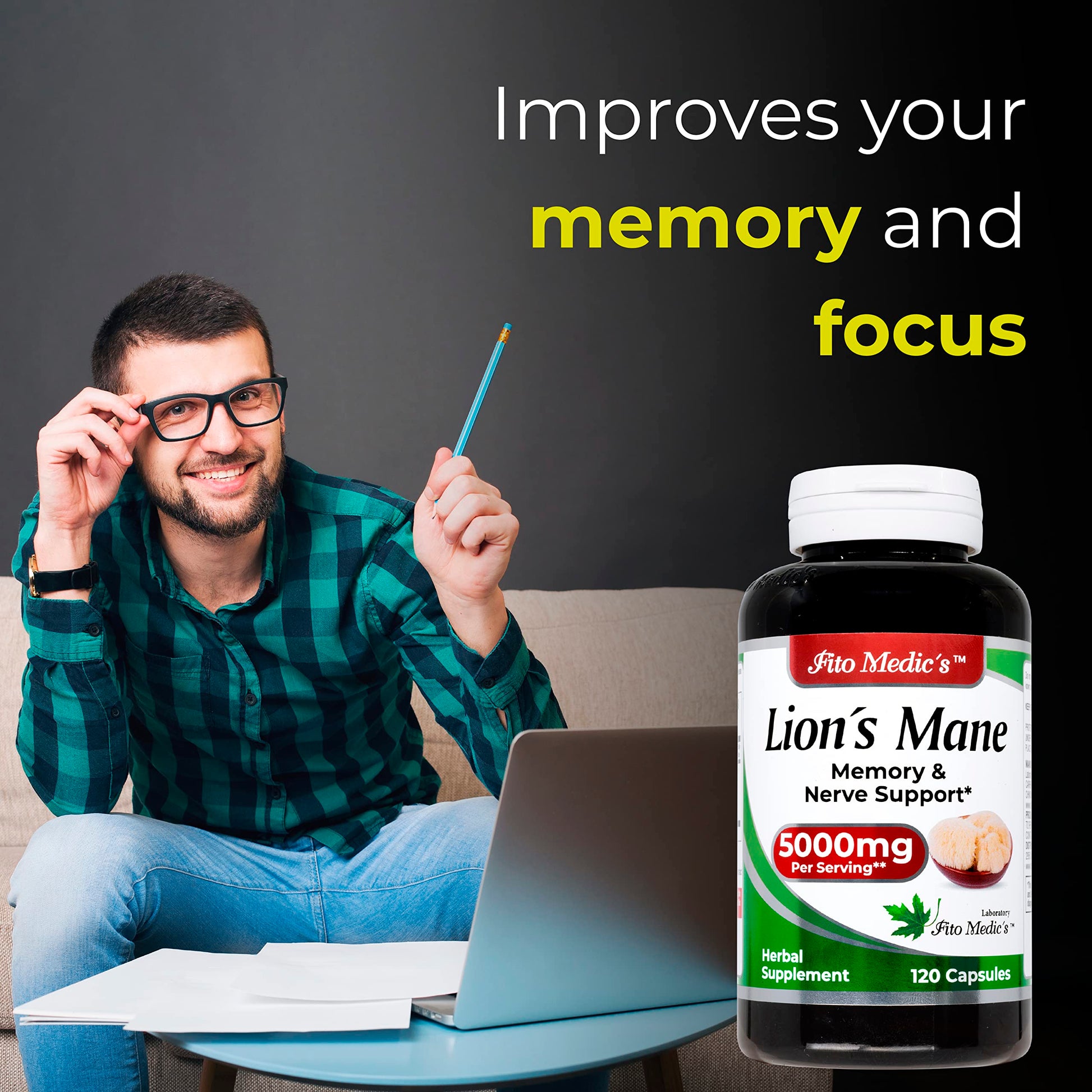 Lab | Lions Mane | 5000 mg per Serving | 120 Capsules | lions mane supplement | lions mane FITO MEDIC'S
