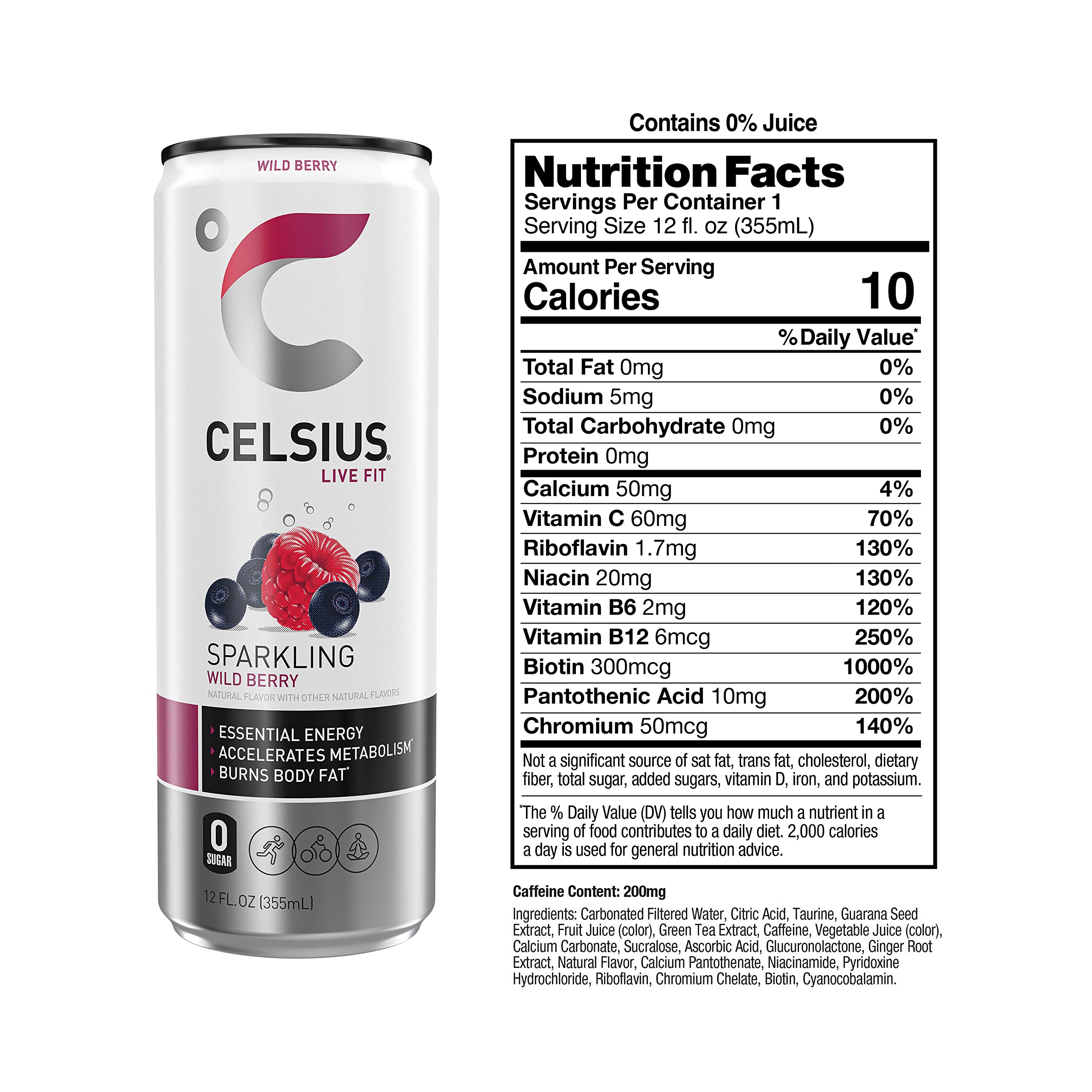 CELSIUS Sparkling Wild Berry, Functional Essential Energy Drink 12 Fl Oz (Pack of 12) CELSIUS