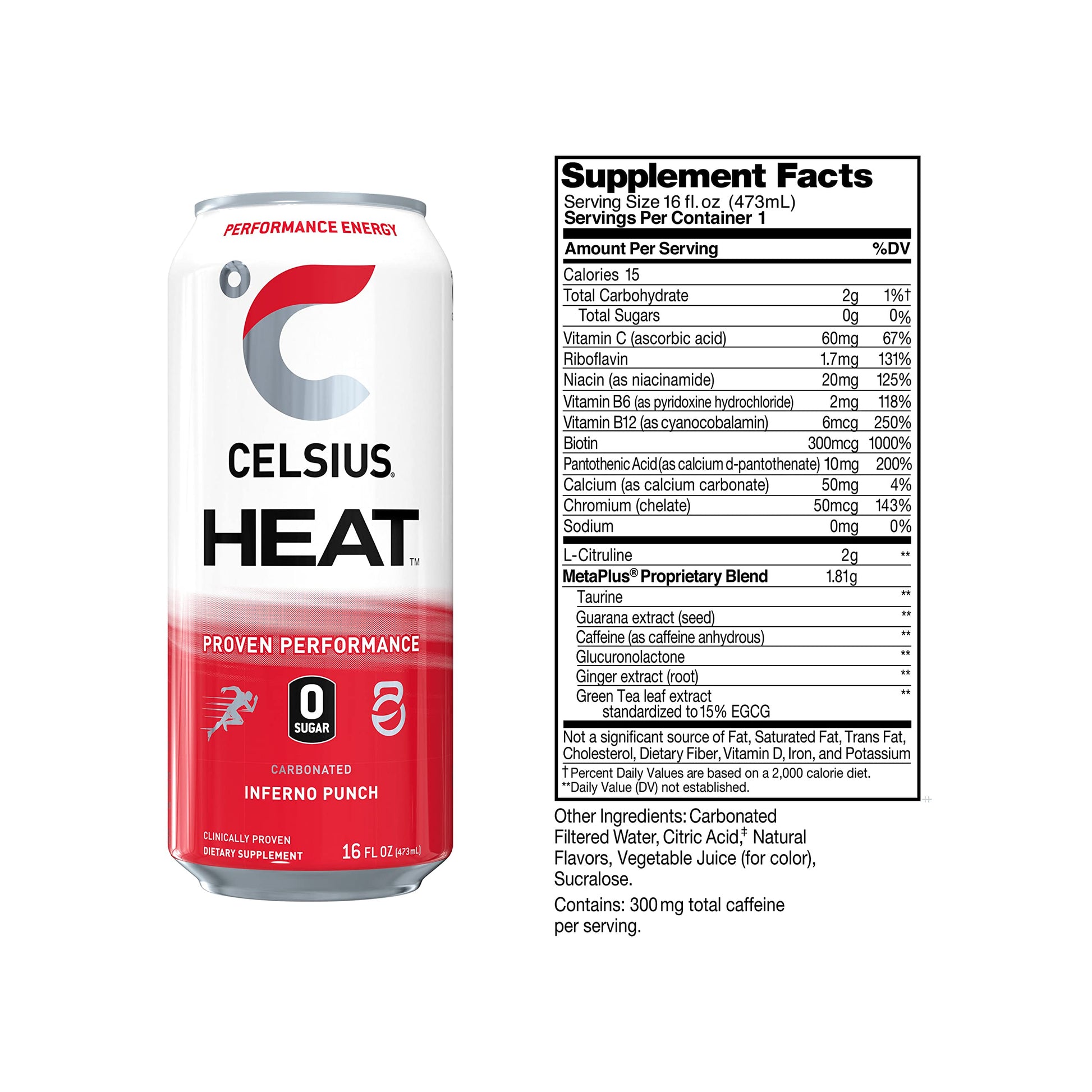 CELSIUS HEAT Inferno Punch Performance Energy Drink, Zero Sugar, 16oz. Can (Pack of 12) CELSIUS