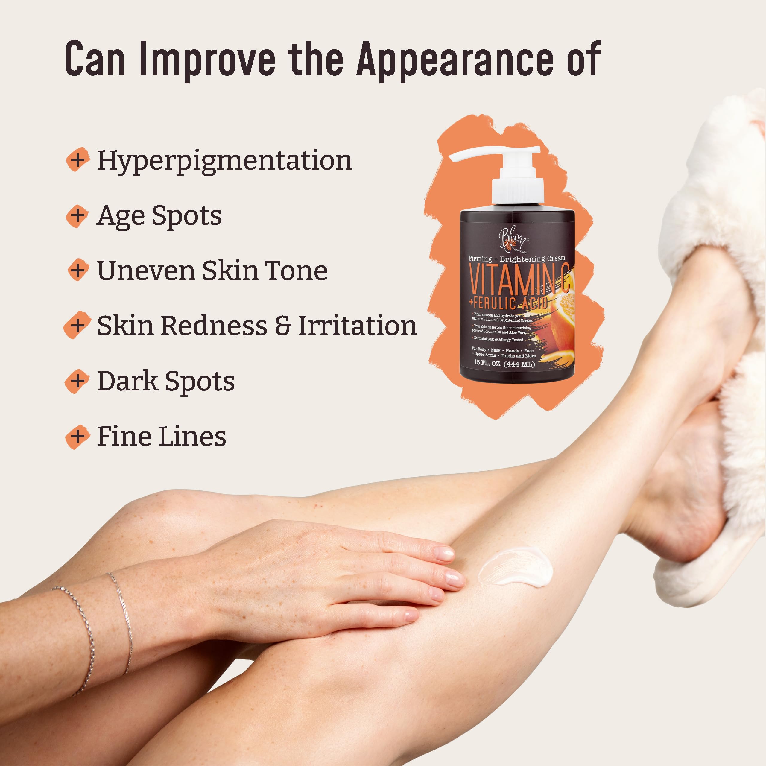 BLOOM Vitamin C Cream Body Lotion & Face Moisturizer W/Coconut Oil | Natural Skin Care BLOOM IT'S A GREAT SKIN DAY!