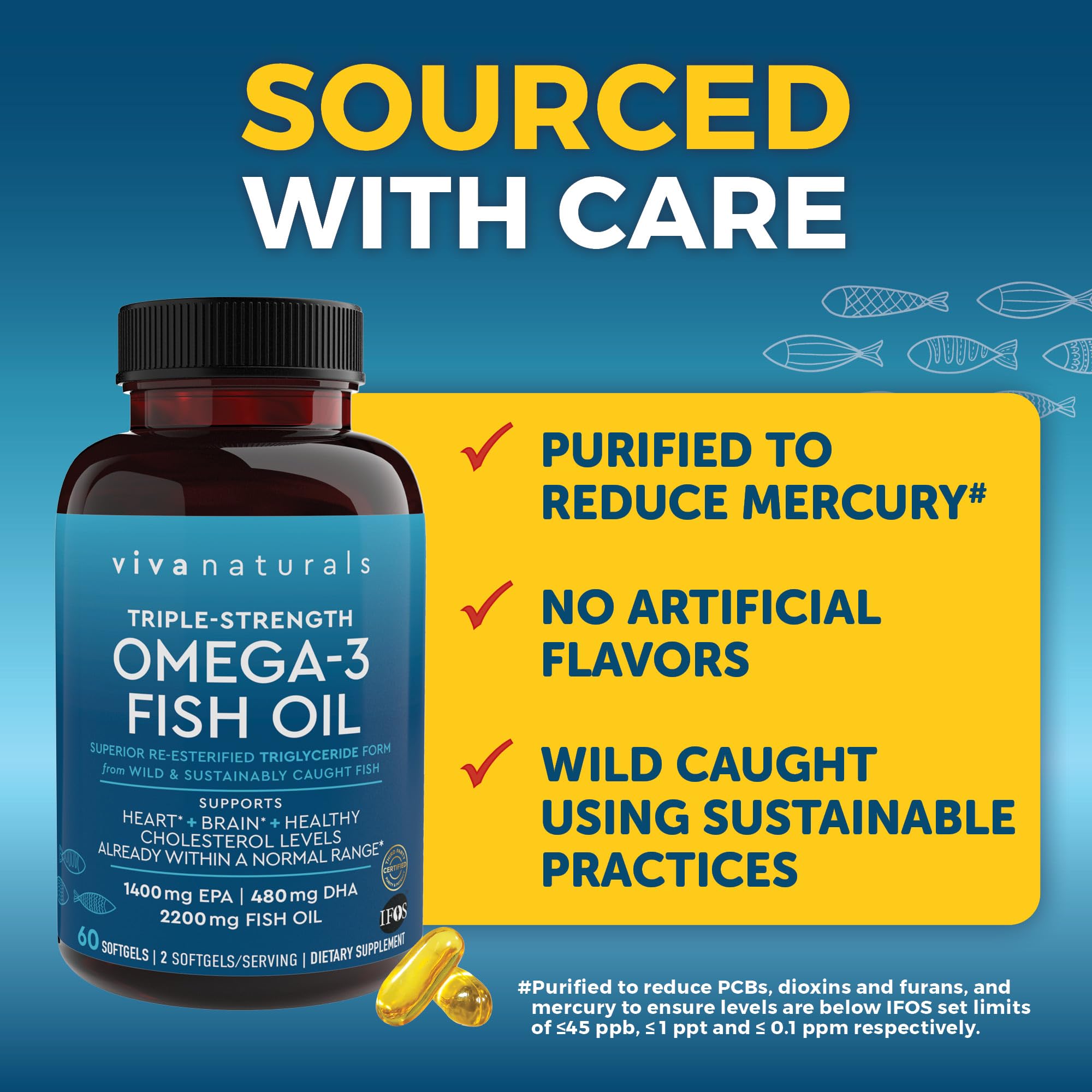 Viva Naturals Triple Strength Omega 3 Fish Oil Supplement - 2200 mg Wild Caught Viva Naturals