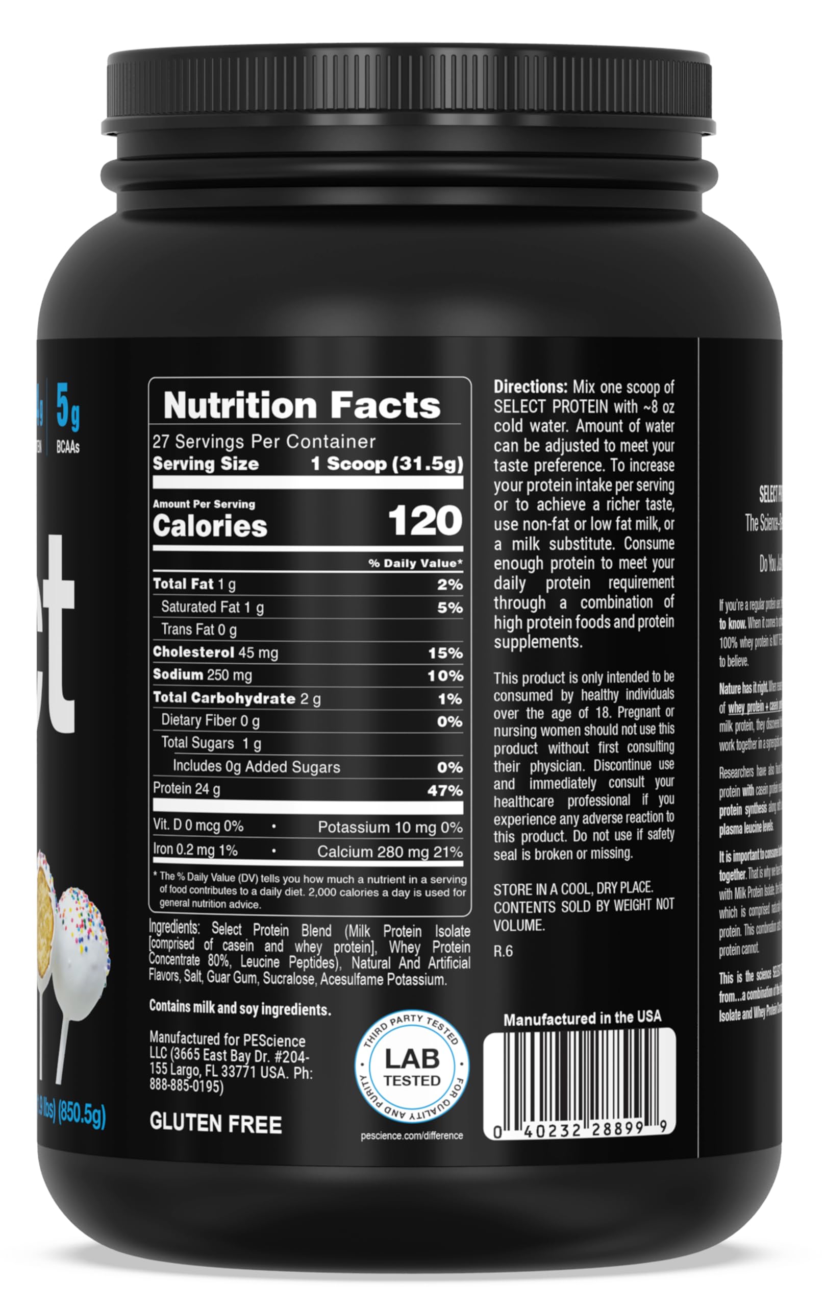 PEScience Select Low Carb Protein Powder, Cake Pop, 27 Serving, Keto Friendly PEScience