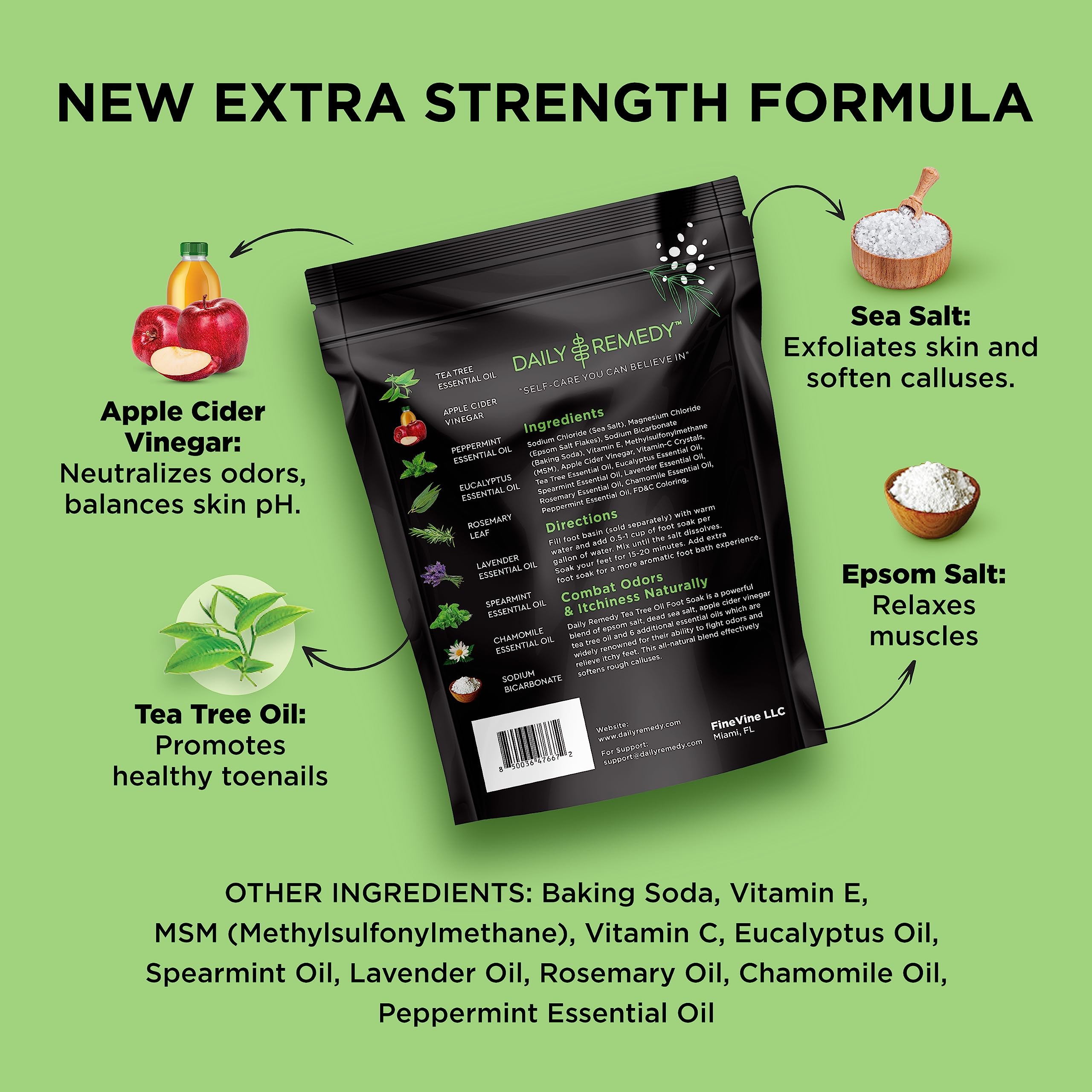 EXTRA STRENGTH Tea Tree Oil Foot Soak with Epsom Salt - Made in USA - for Toenails DAILY REMEDY