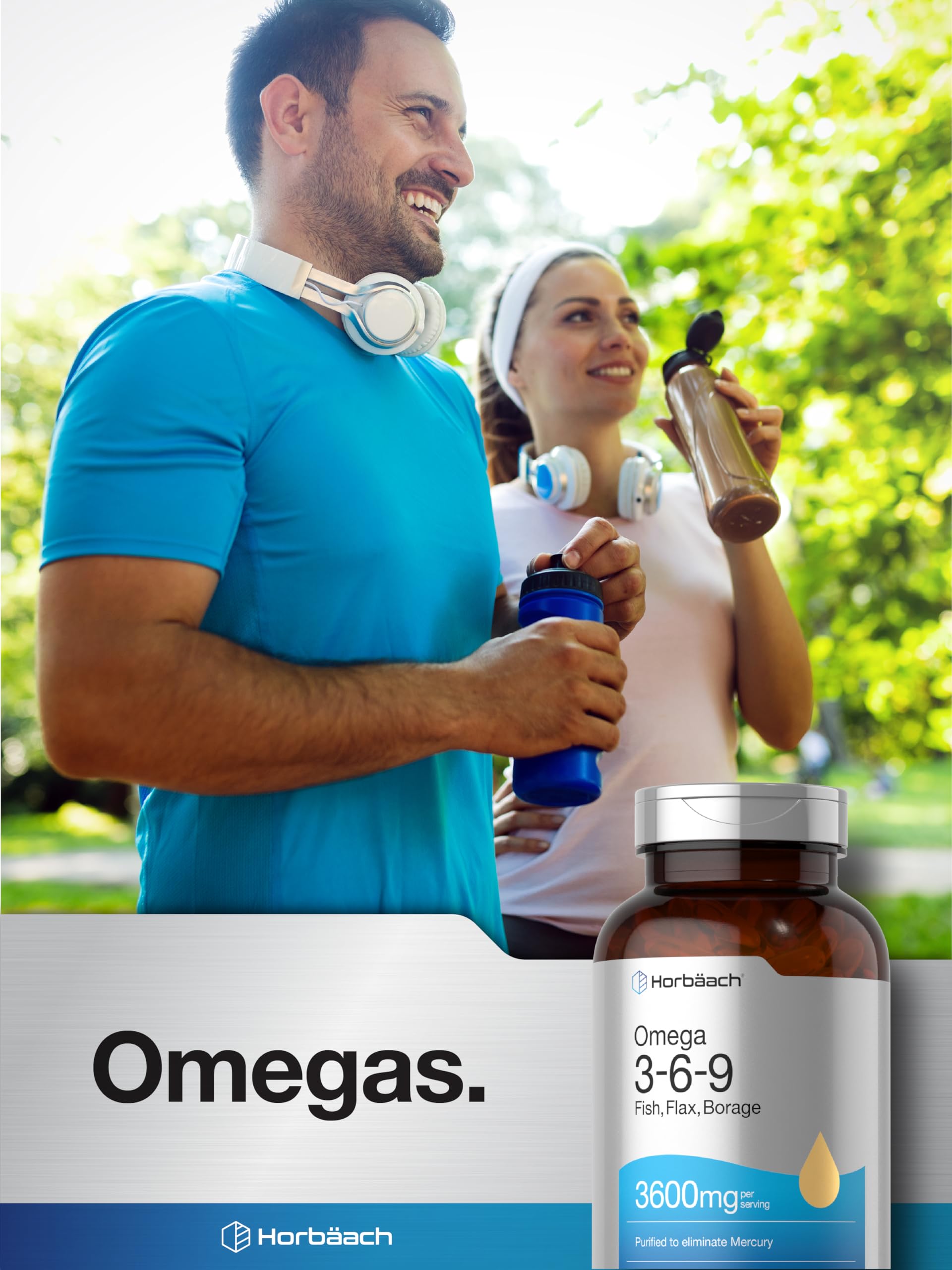 Triple Omega 3-6-9 240 Softgels | from Fish, Flaxseed, Borage Oils | Non-GMO & Gluten Horbäach