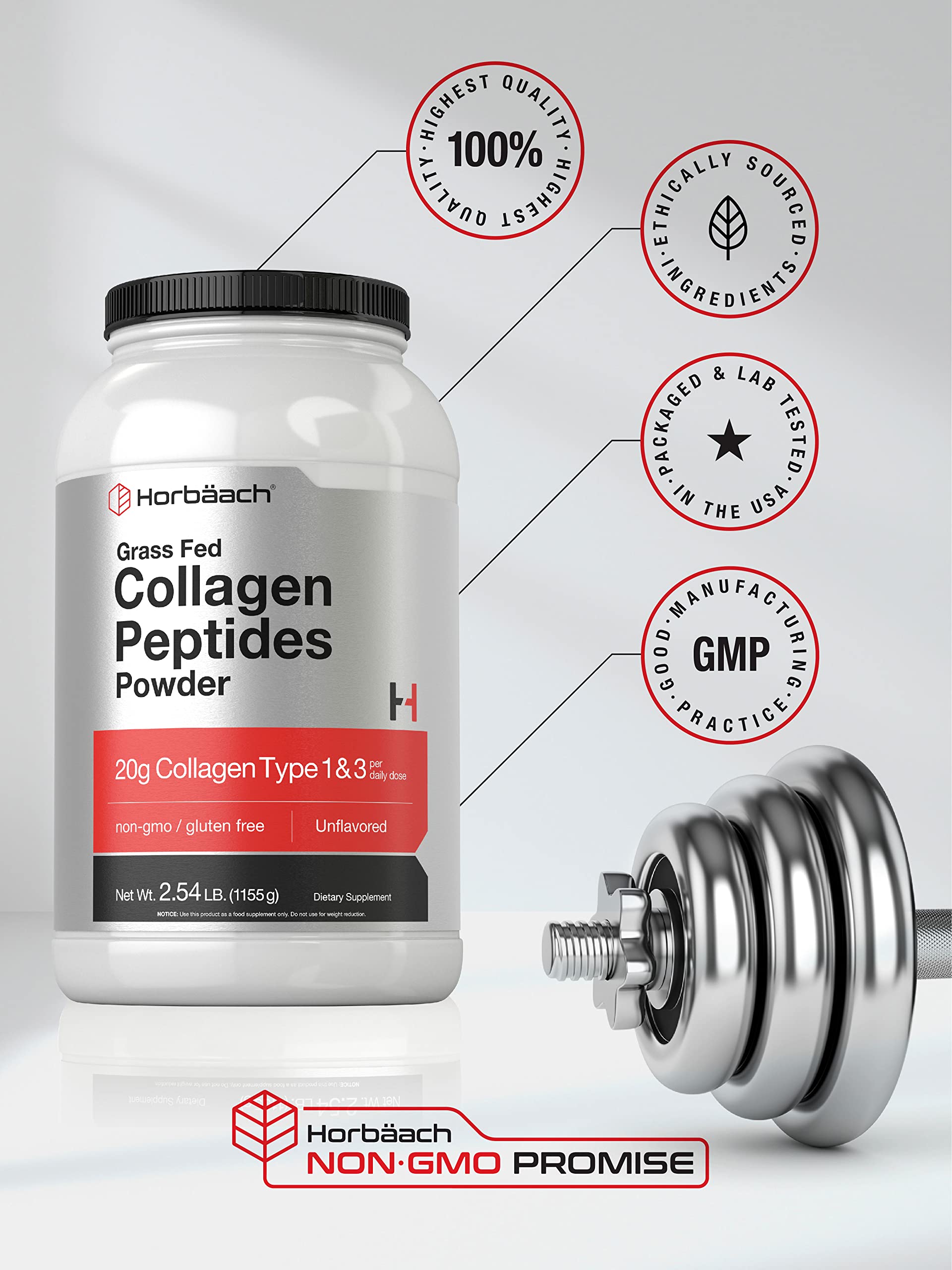 Collagen Peptides Powder 40 oz | Unflavored | Type 1 and 3 | Hydrolyzed Protein Collagen Horbäach