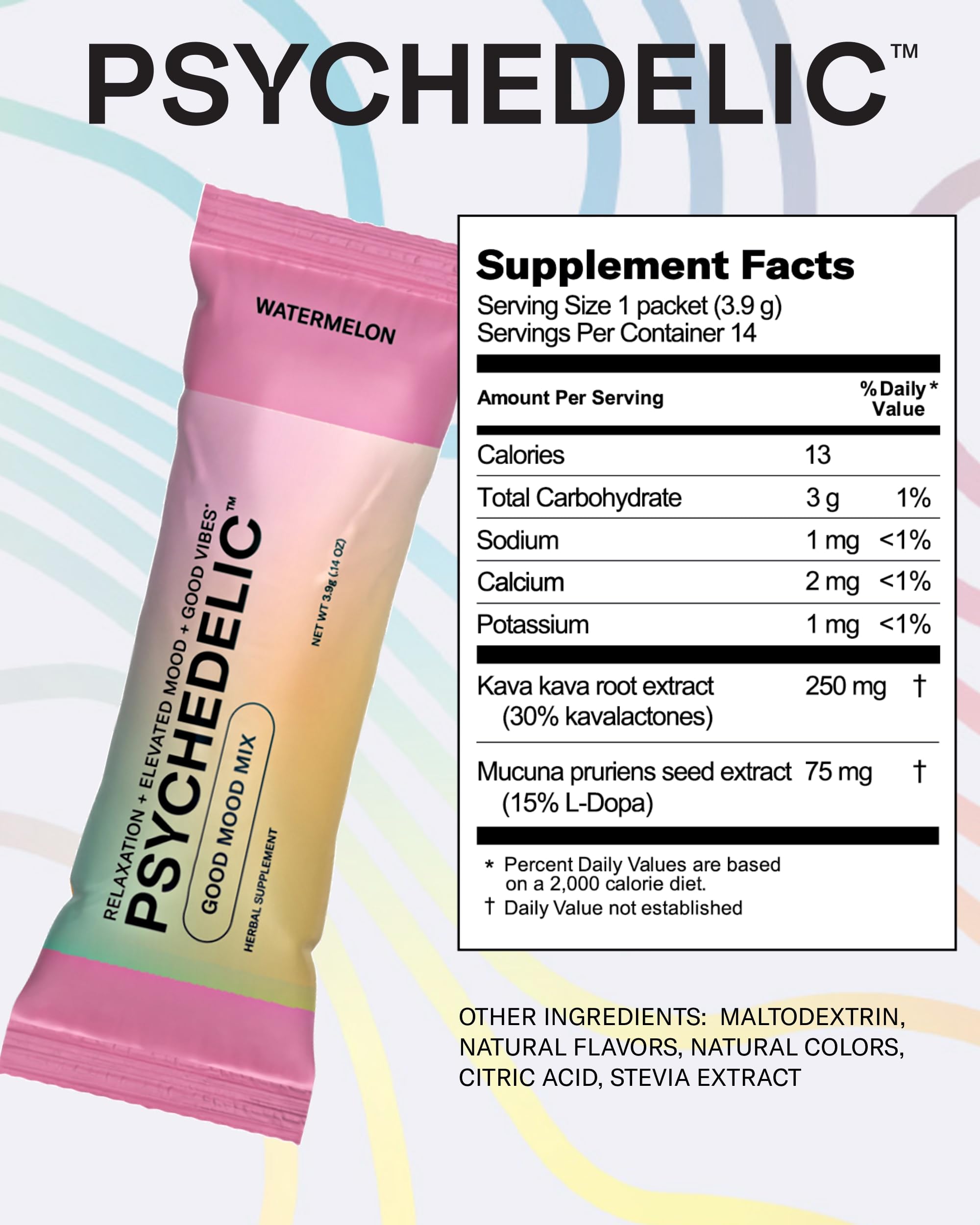 Good Mood Mix - Watermelon - Powder Packets - Calming Kava Drink Mix - Easy Open Psychedelic Water