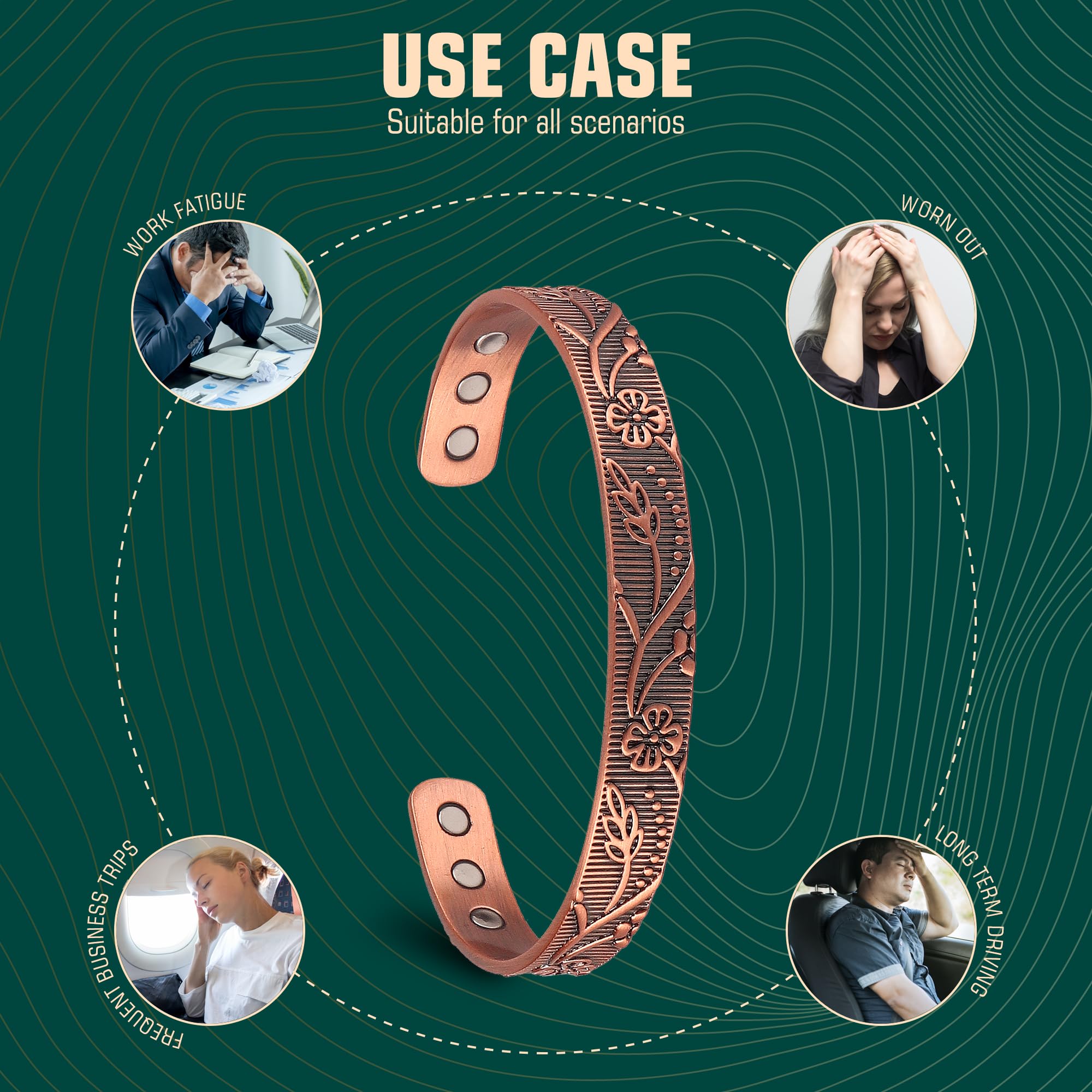 FASCIO Copper Bracelets and Copper Ring for Women Men,Adjustable Magnetic Lymphatic FASCIO