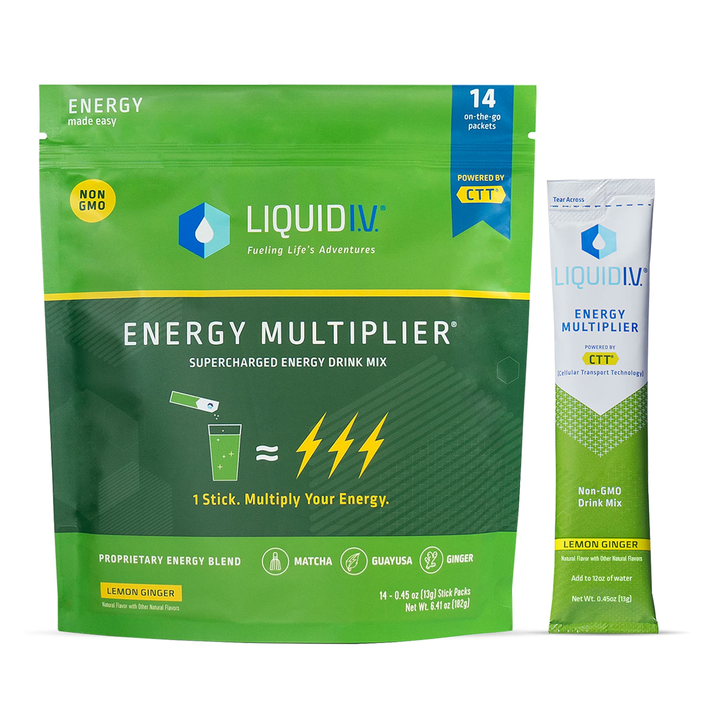 Liquid I.V. Hydration + Energy Multiplier - Lemon Ginger - Hydration Powder Packets 