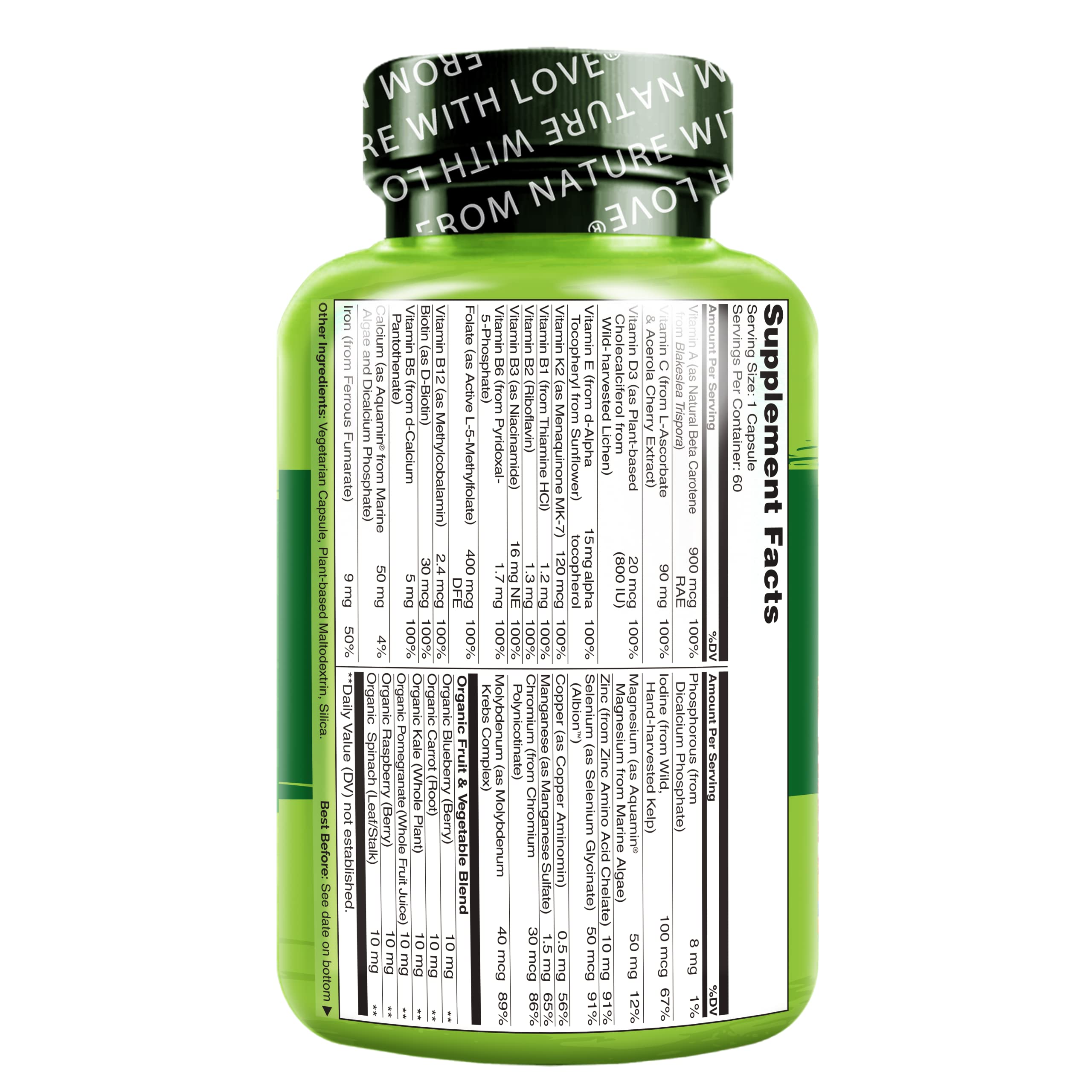 NATURELO One Daily Multivitamin for Women - Energy Support - Whole Food Supplement NATURELO