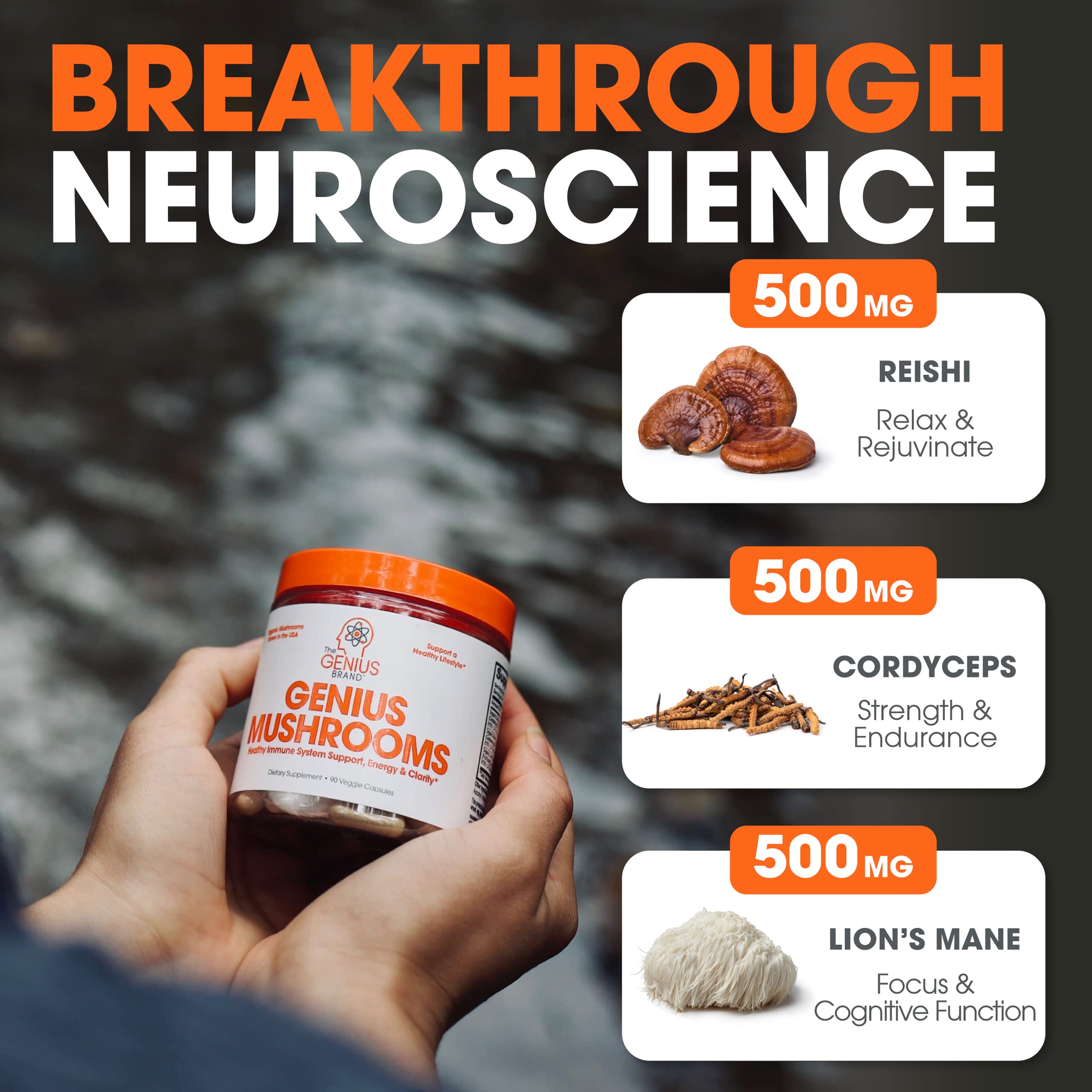 The Genius Brand - Lions Mane, Cordyceps and Reishi- Genius Mushroom The Genius Brand