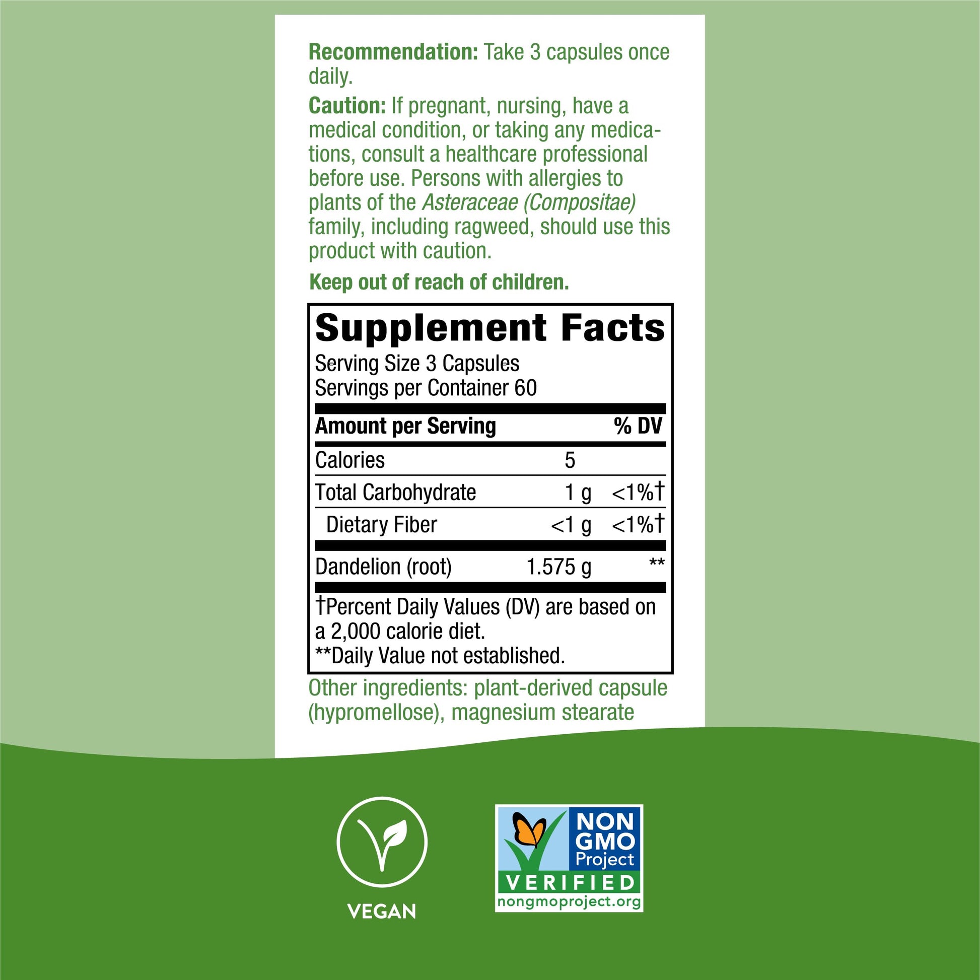 Nature's Way Dandelion Root Diuretic Herb* 525 mg per Capsule Non-GMO Nature's Way