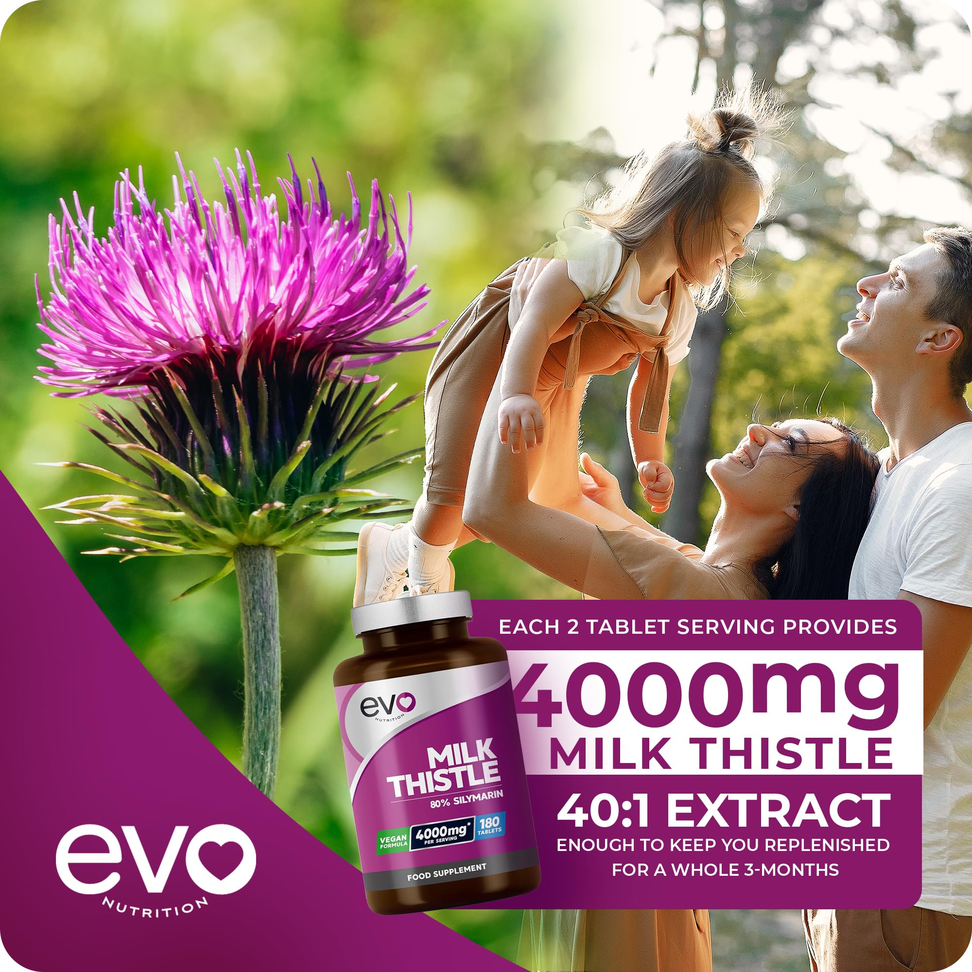 Milk Thistle Tablets 4000mg | 80% Silymarin | 180 Tablets | High Strength Vegan Supple EVO NUTRITION
