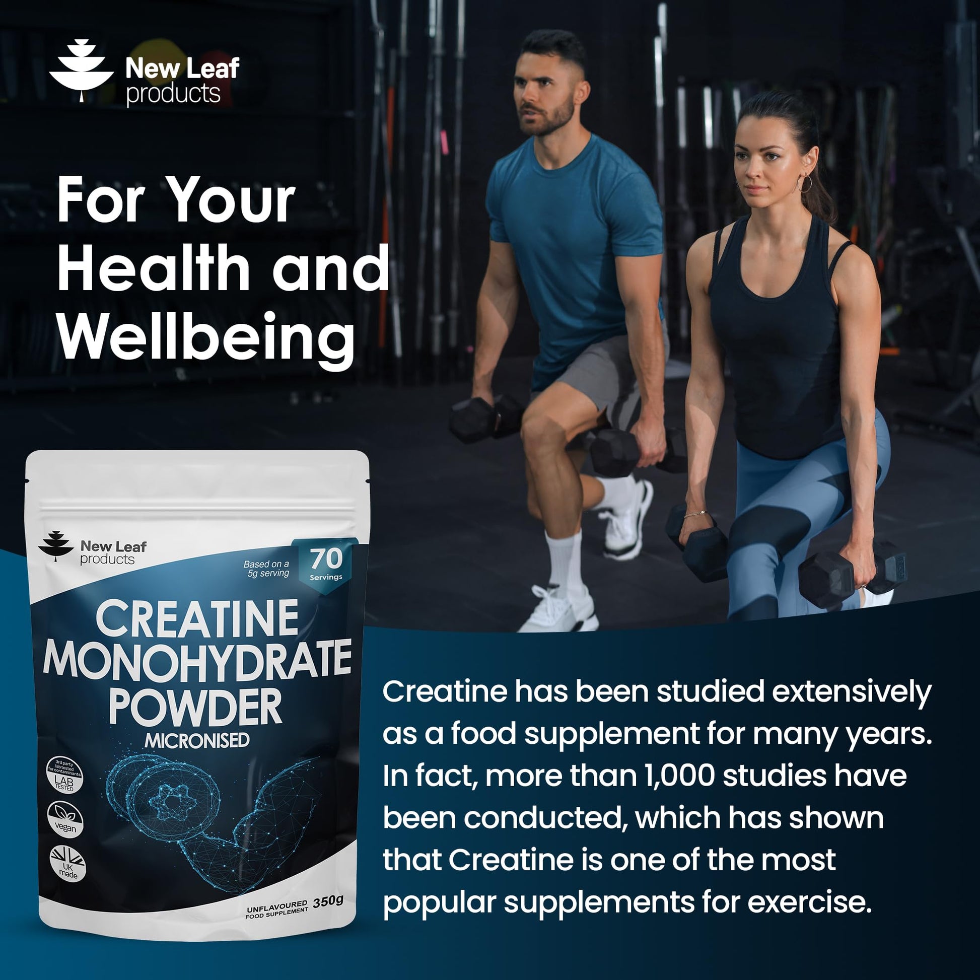Creatine Monohydrate Powder 100% Pure Micronized Creatine - 350g Increased Absorption NEW LEAF PRODUCTS