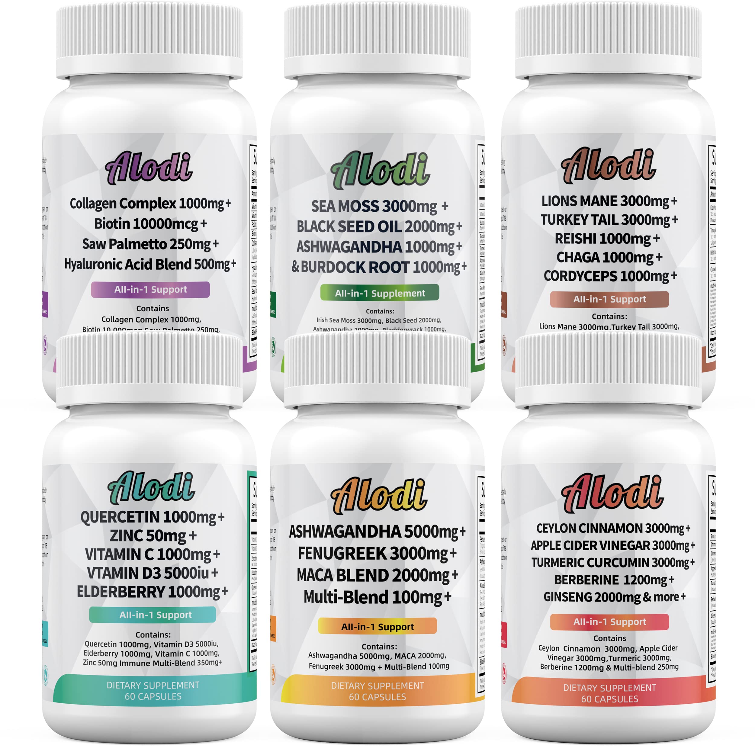 Sea Moss 3000mg Black Seed Oil 2000mg Ashwagandha 1000mg Turmeric 1000mg Alodi