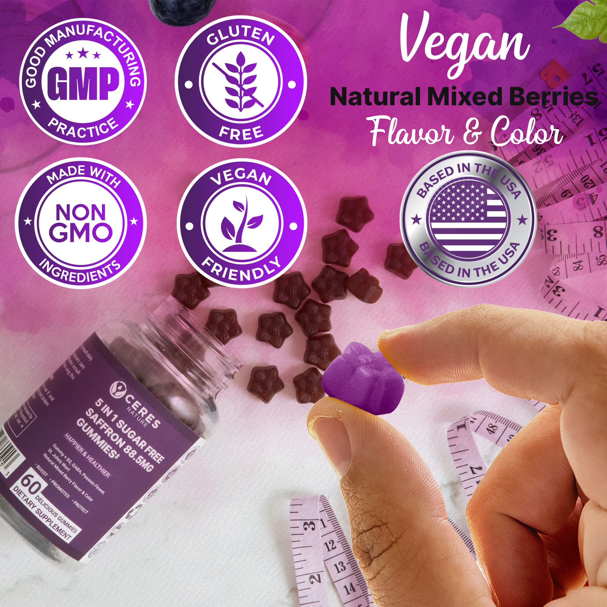 Premium Saffron Extract 88.5mg** Gummy - Appetite Control, Eye Support, Boost Energy Ceres Nature