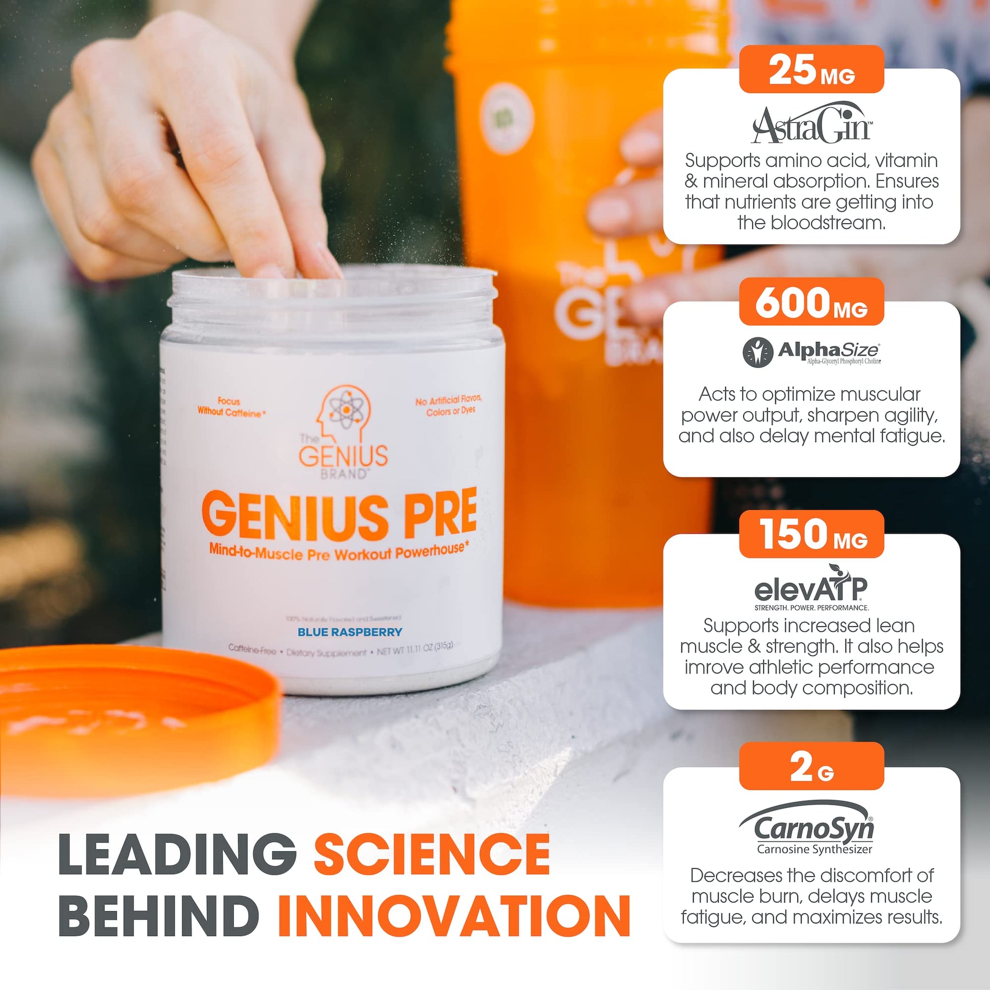 Genius Pre Workout Powder, Blue Raspberry - All-Natural Nootropic Pre-workout & Caffeine The Genius Brand