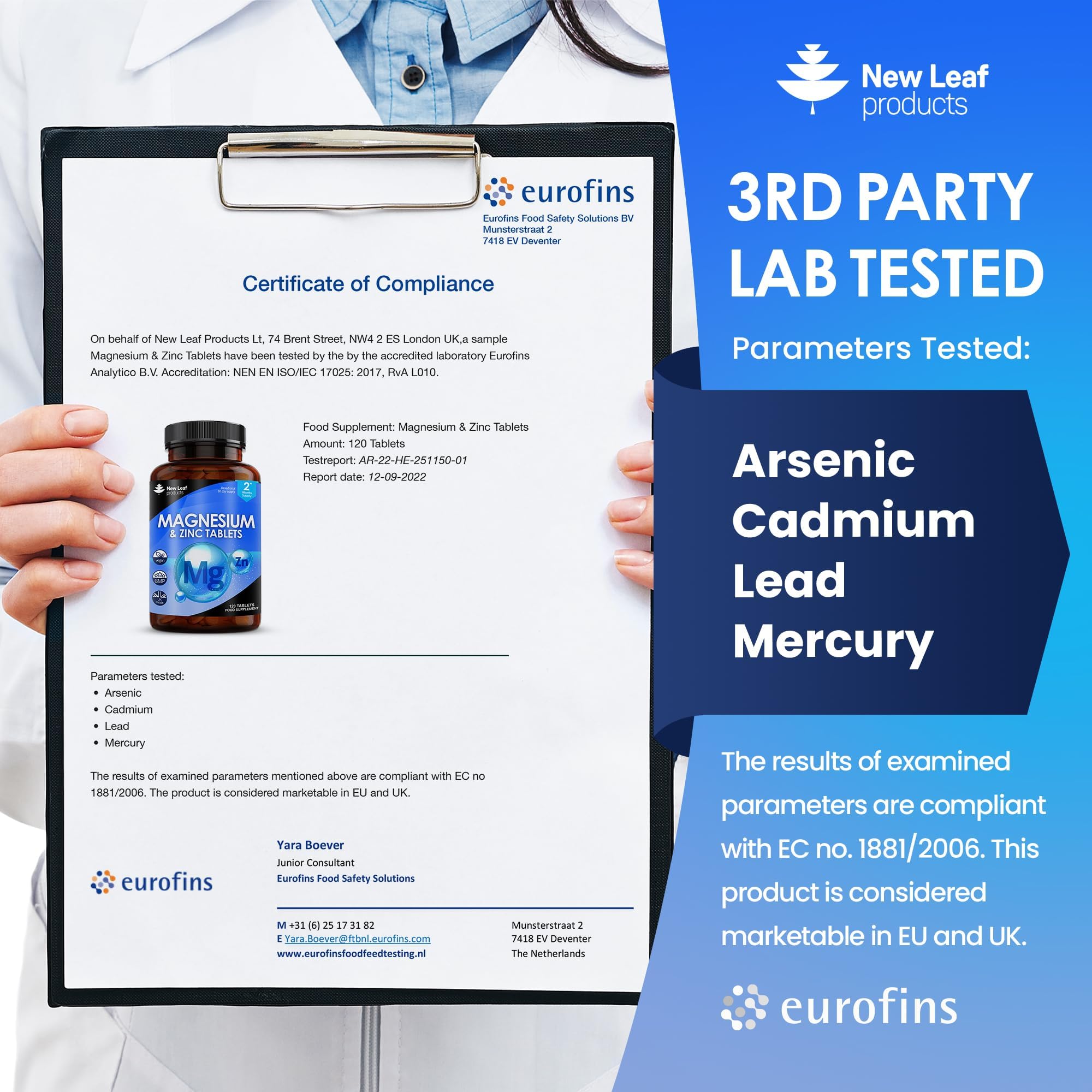 Magnesium Supplements 516mg With Zinc - 120 Magnesium Tablets Supports Muscle NEW LEAF PRODUCTS