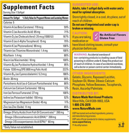 Nature Made Prenatal + DHA, 200mg Softgels (150 ct.) Vitamin and Mineral Supplement