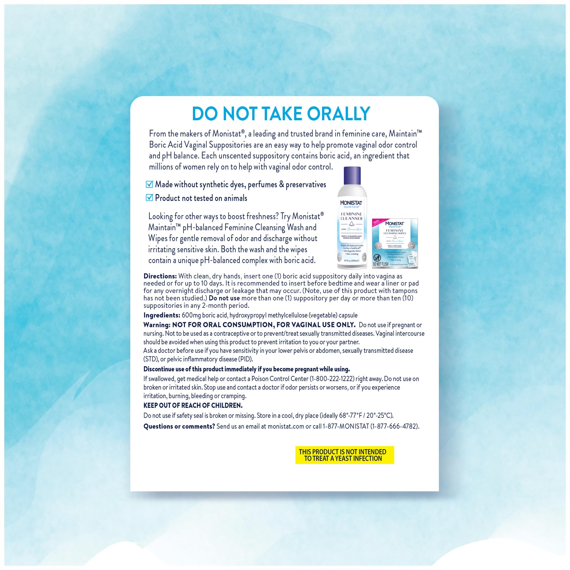 from The Makers of Monistat, Maintain Boric Acid Suppositories for Women, 600 Mg of Boric Acid, 30 Ct, 1 Pack Monistat