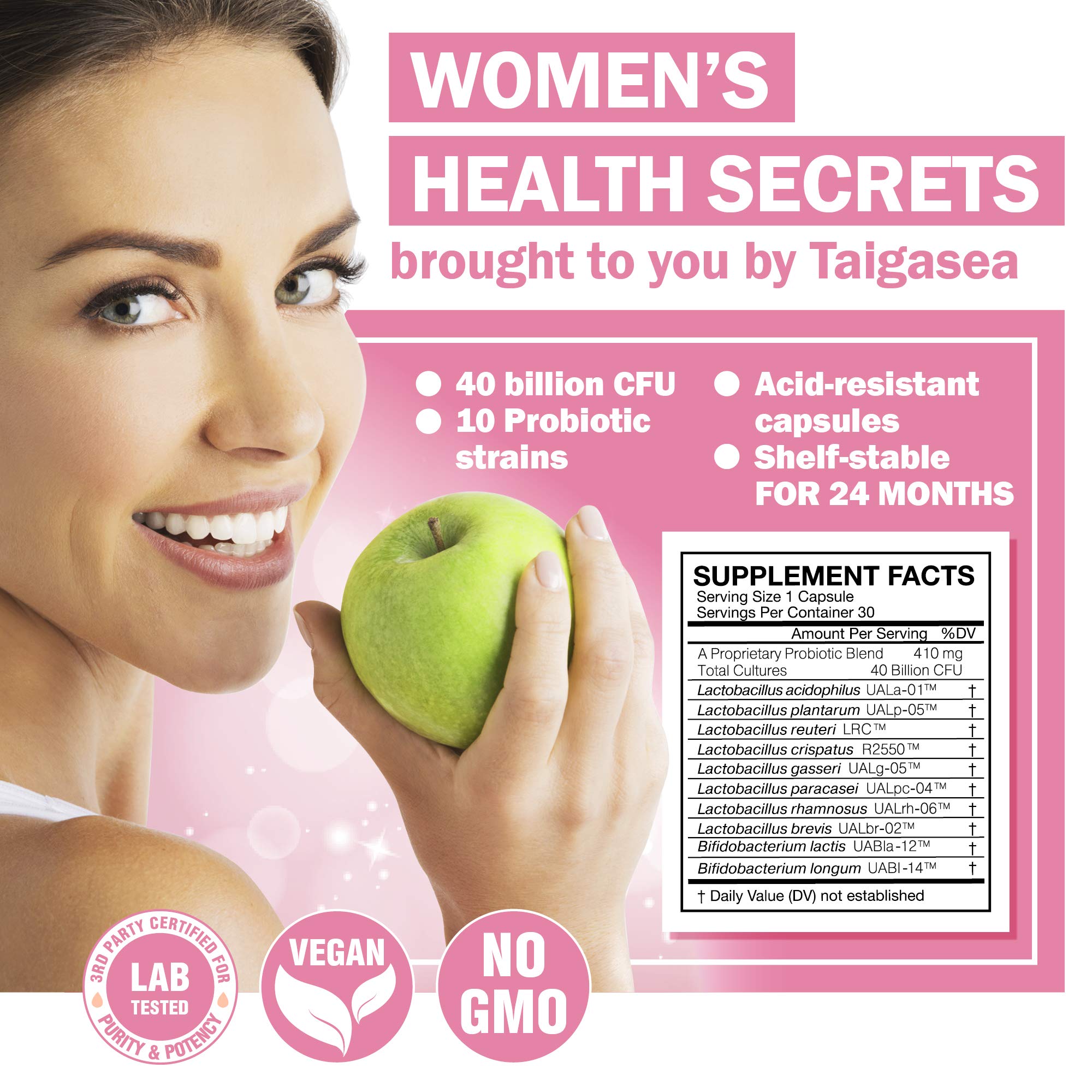 TAIGASEA Probiotics for Women, 40 Billion CFU, 10 Strains for Yeast Control, Vaginal and Urinary Tract Health TAIGASEA