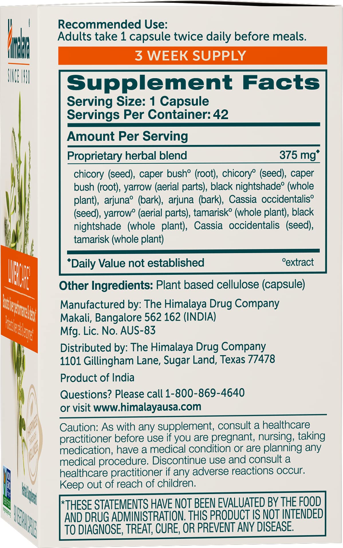 Himalaya LiverCare for Total Liver Support, Cleanse and Detox, Protects Cells & Enzymes Himalaya