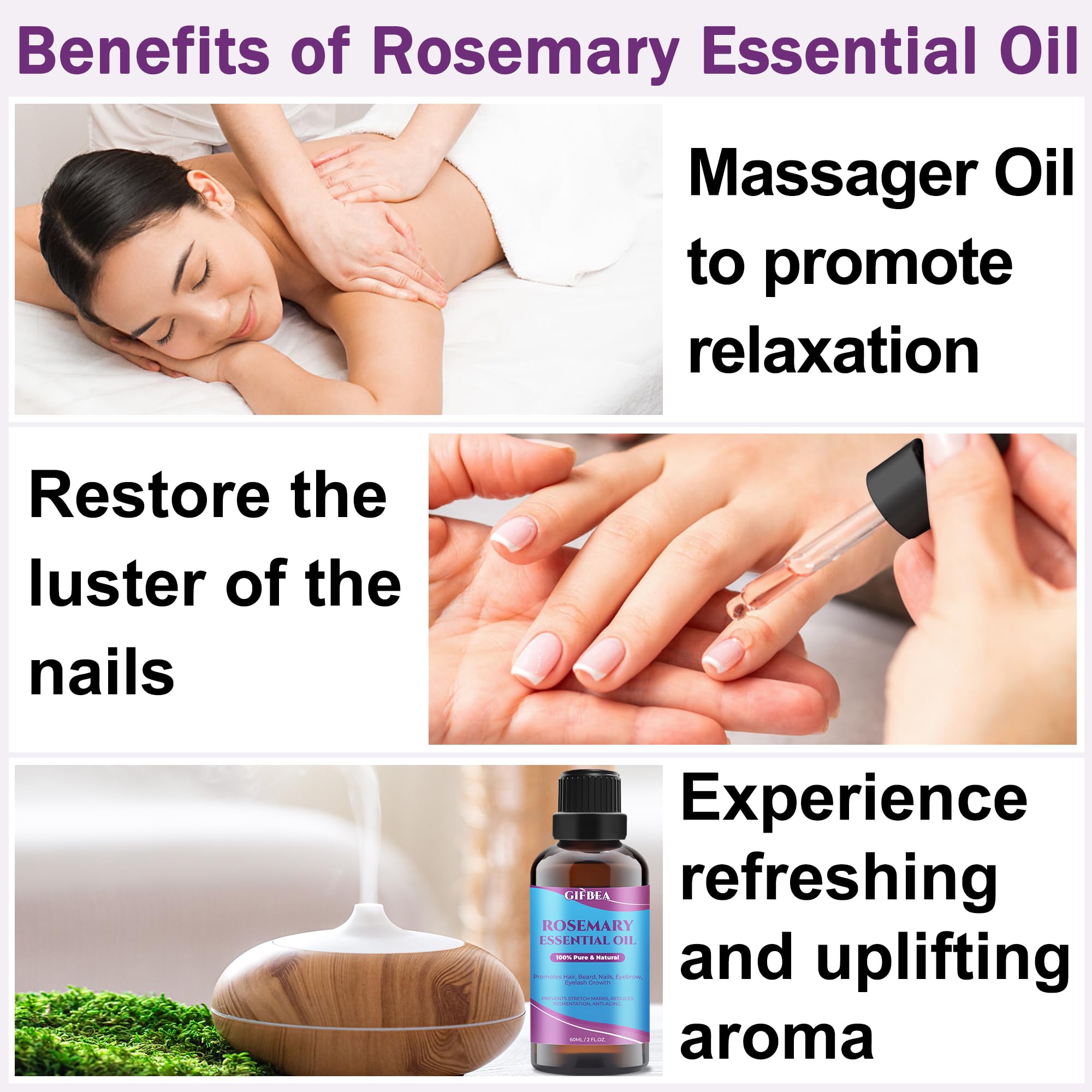 Rosemary Oil for Hair Growth,100% Pure Undiluted Light-Weight Non-Greasy Rosemary Essential Oil GIFBEA