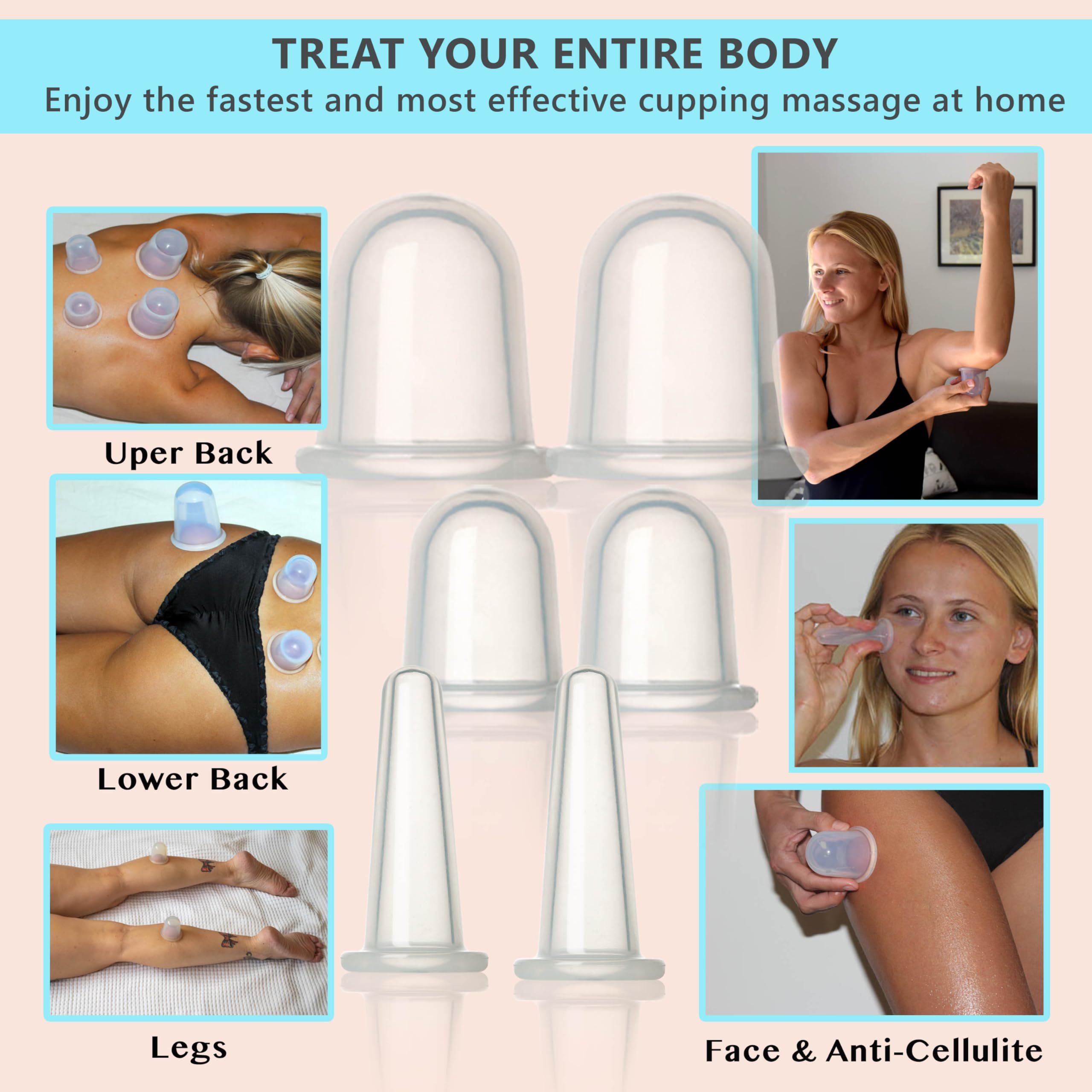 Cupping Kit for Massage Therapy - by DoSensePro, Cupping Set of 6 Professional Silicone Cups DoSensePro