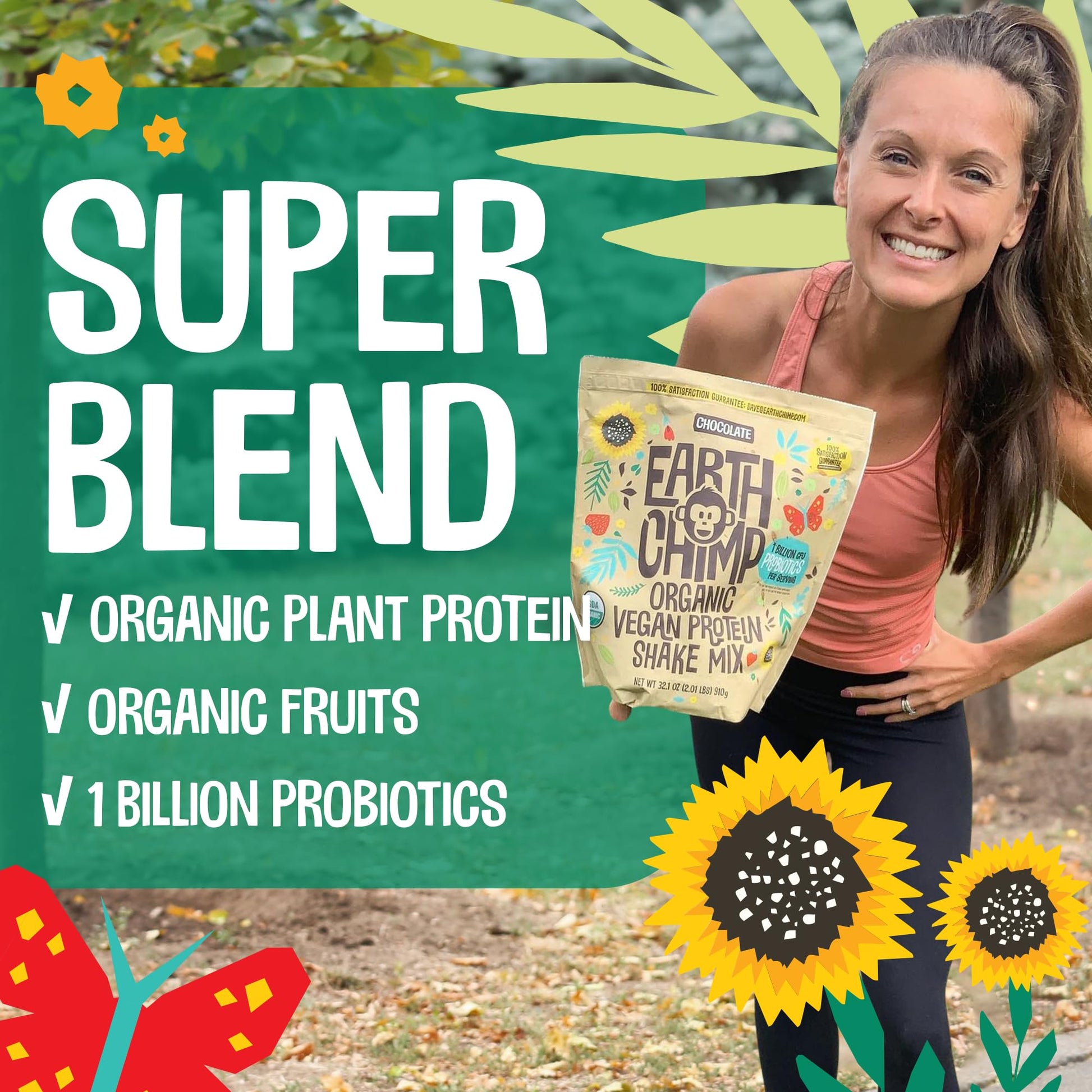 EarthChimp Organic Vegan Protein Powder - with Probiotics - Non GMO, Dairy Free EarthChimp