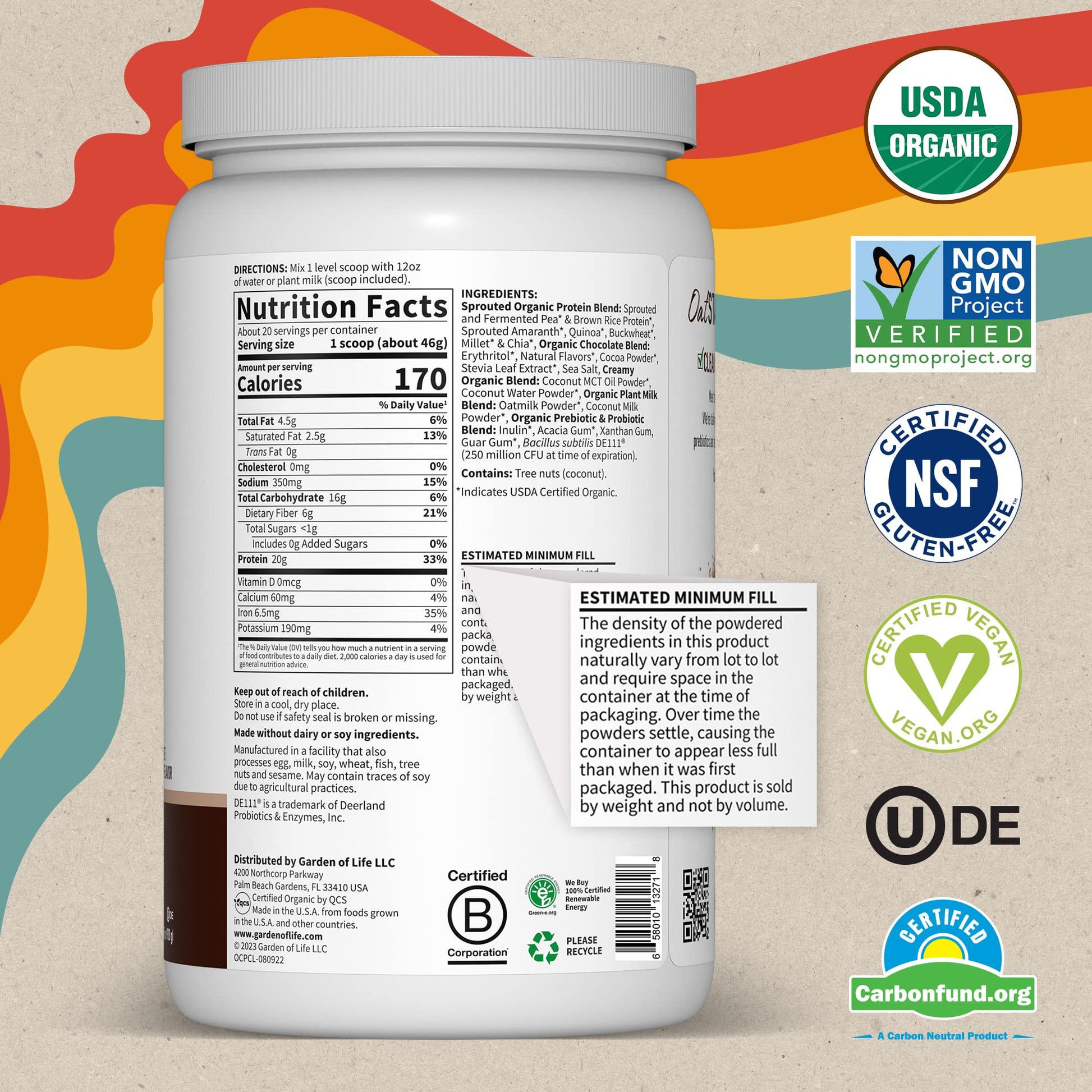 Garden of Life Creamy Organic Vegan Protein Powder + OatMilk, 20g Complete Plant Garden of Life