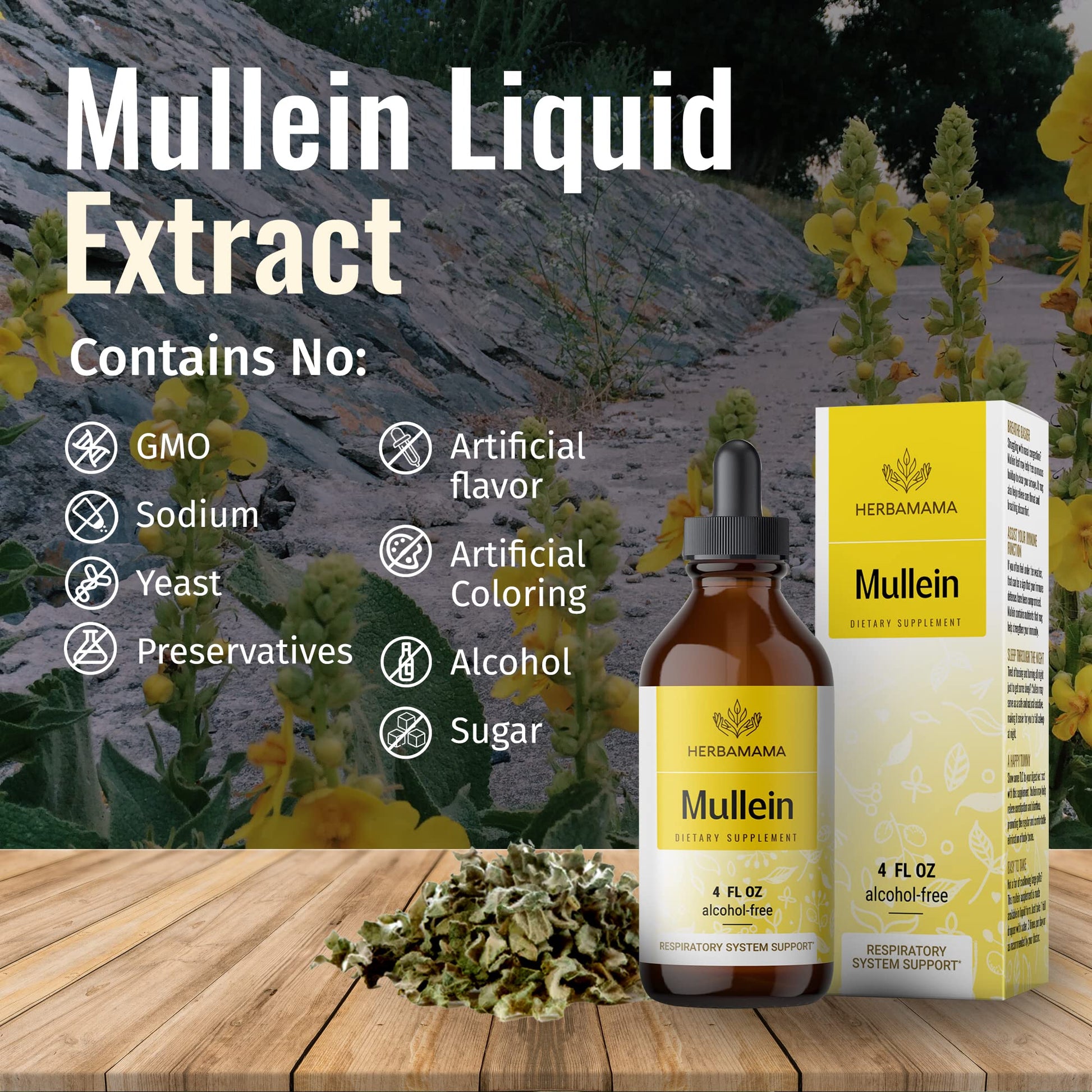 Mullein Leaf Tincture - Lung Cleanse - Vegan Mullein Drops - Lung Detox HERBAMAMA