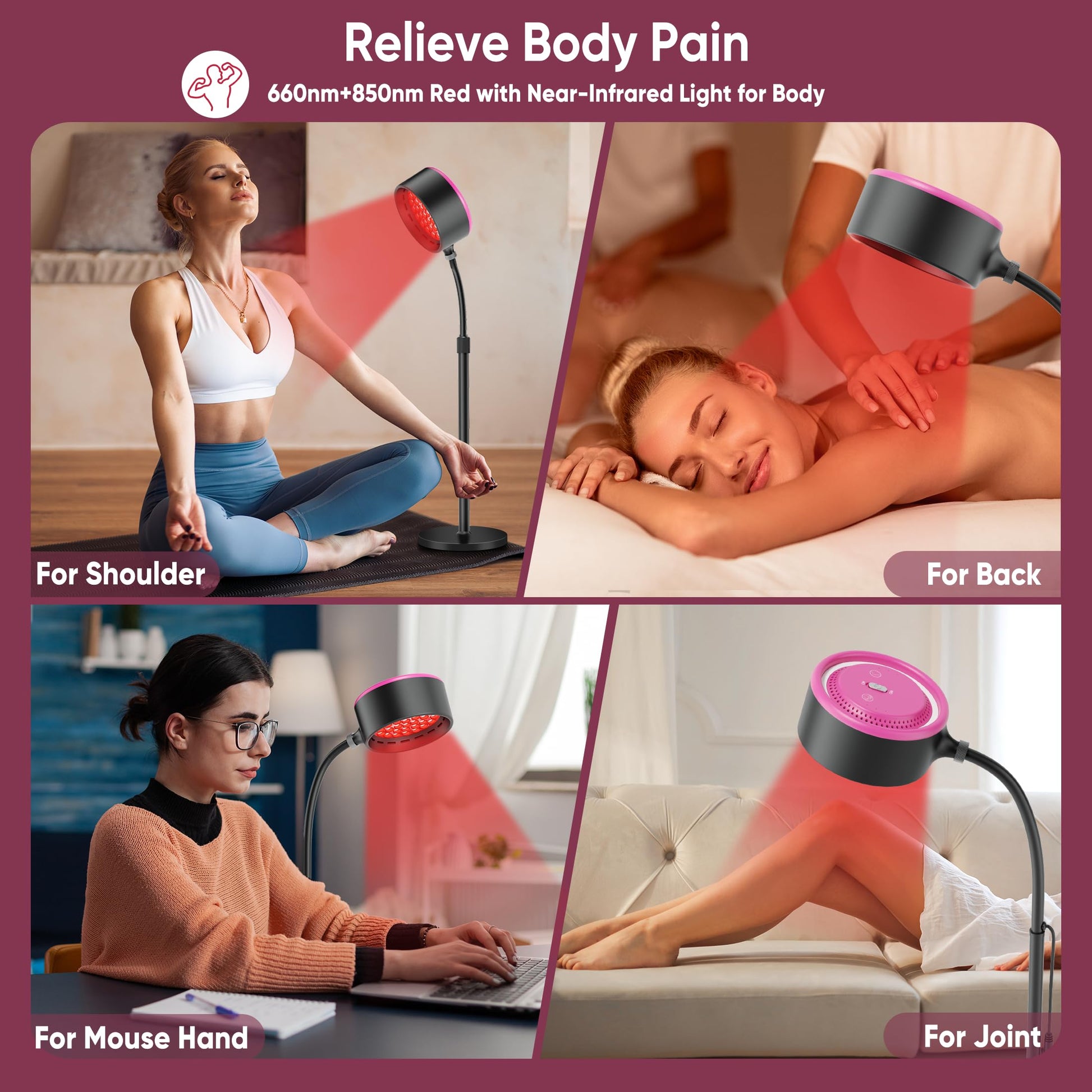 Caromolly Red Light Device Lamp, 660nm Red Light and 850nm Near-Infrared Light Combo Caromolly