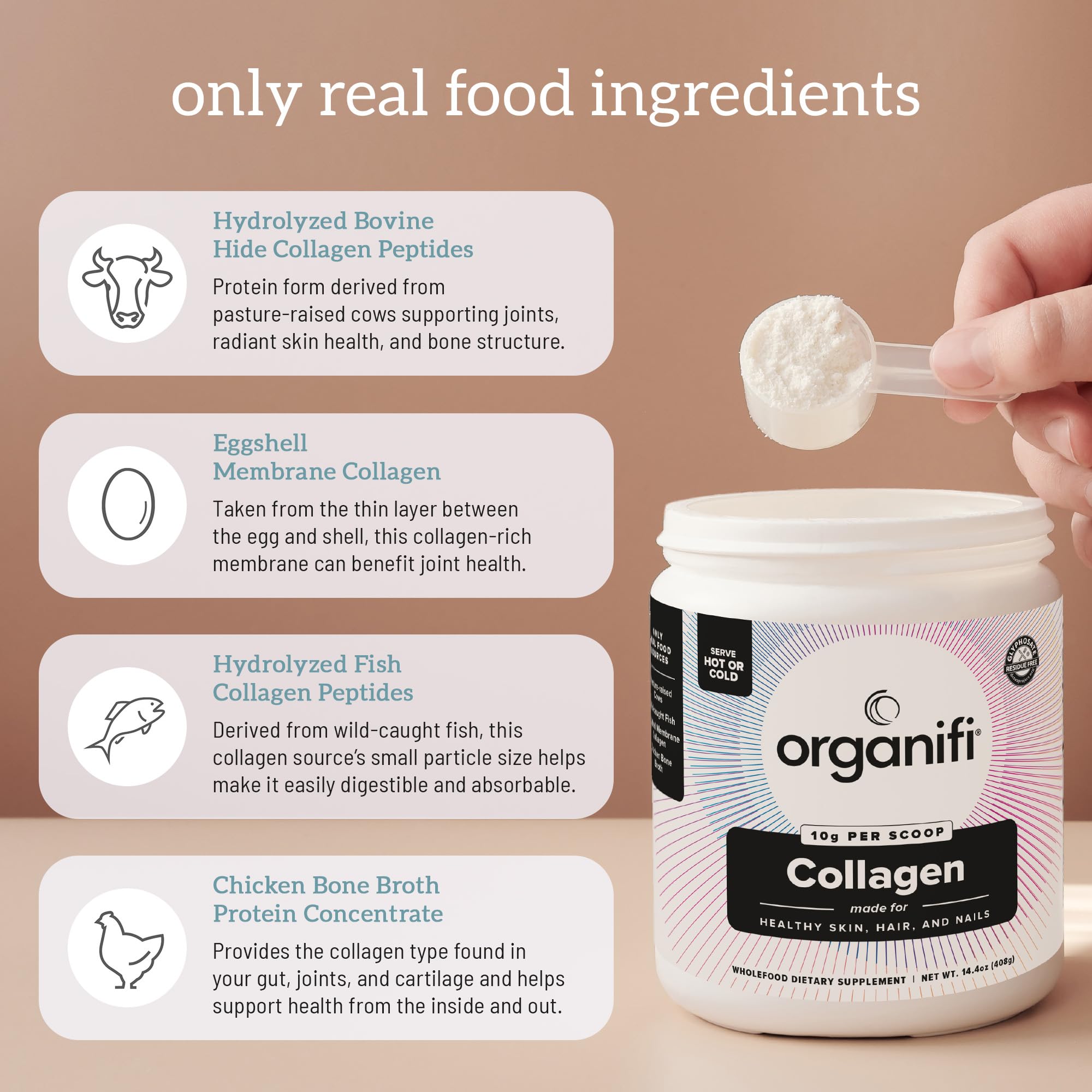 Organifi Unflavored Collagen Powder - Supports Stronger Skin, Nail, and Hair, 40 Servings Organifi