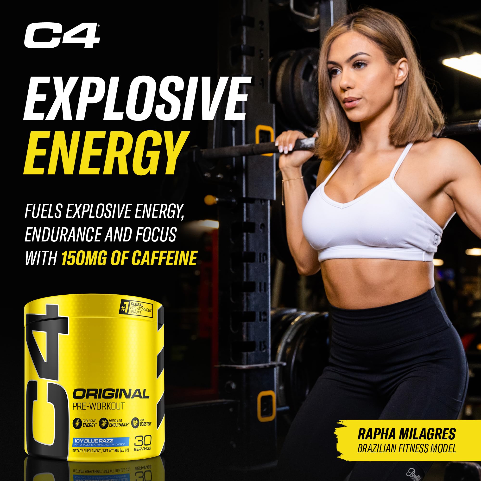 Cellucor Pre Workout & Creatine Bundle, C4 Original Pre Workout Powder, Icy Blue Razz Cellucor