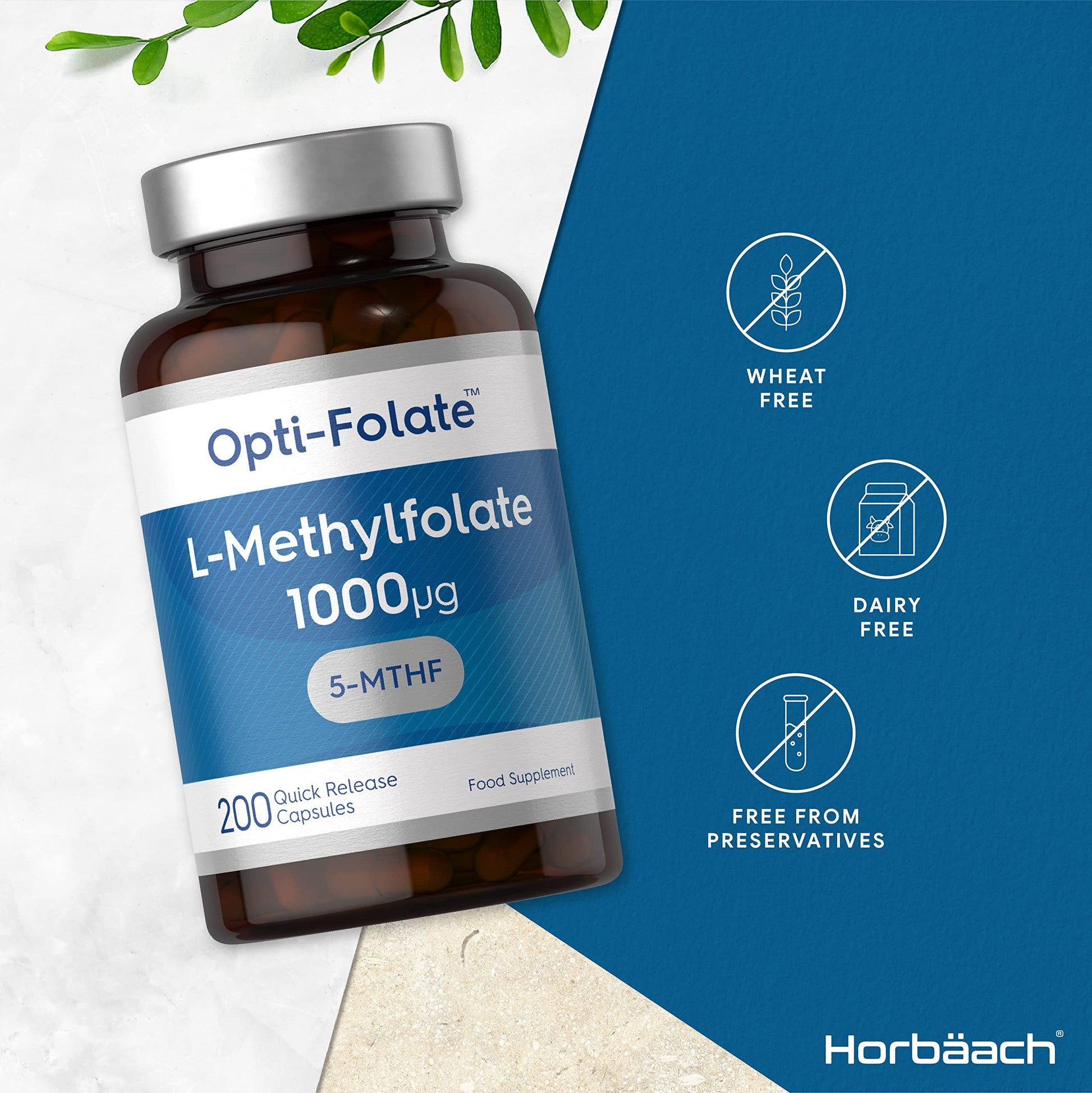 L-Methylfolate 1000ug | 200 Capsules | 5-MTHF Folate Supplement | Active Form Horbäach