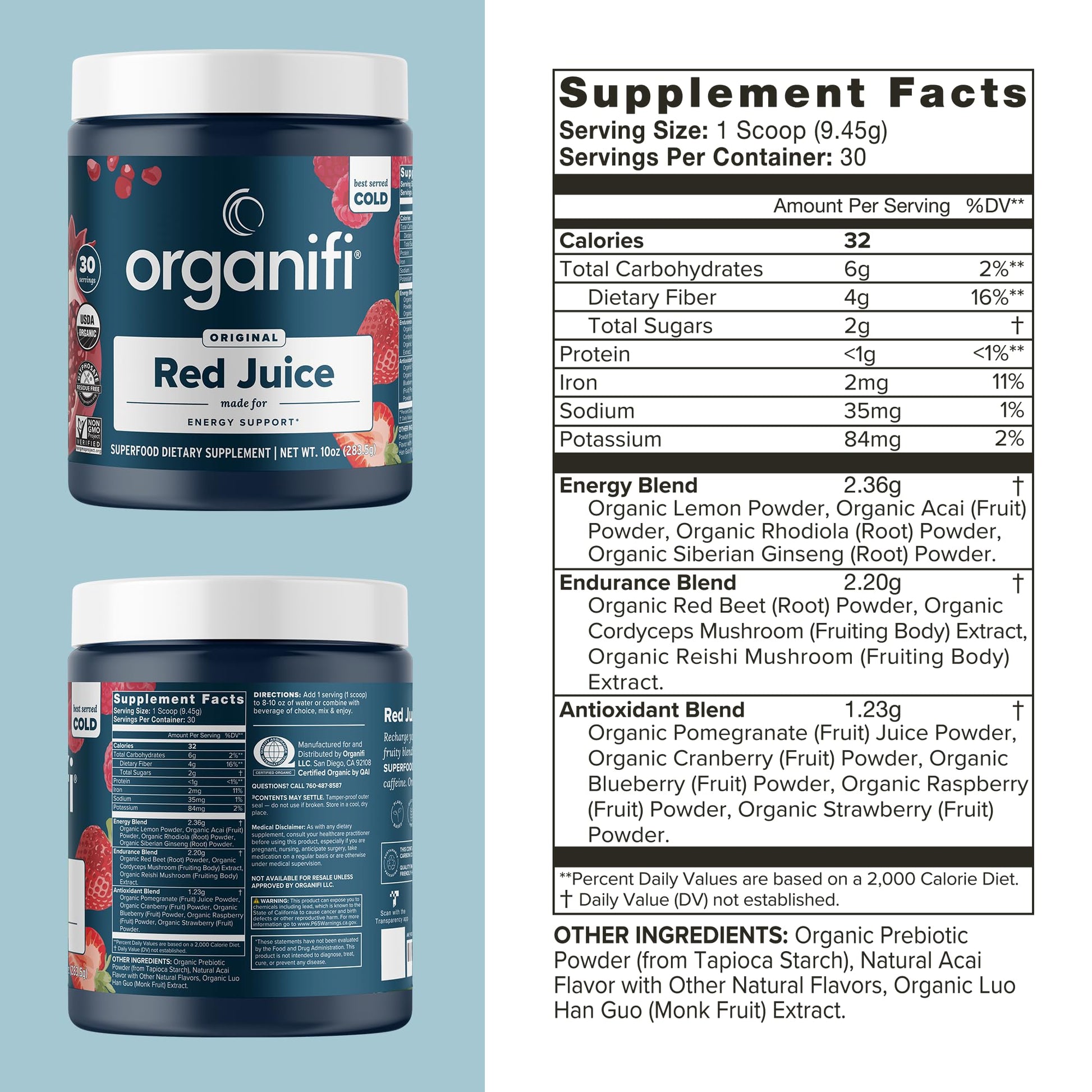 Organifi Red Juice - Vegan Energy Powder - Berry-Flavored Adaptogen Drink Organifi