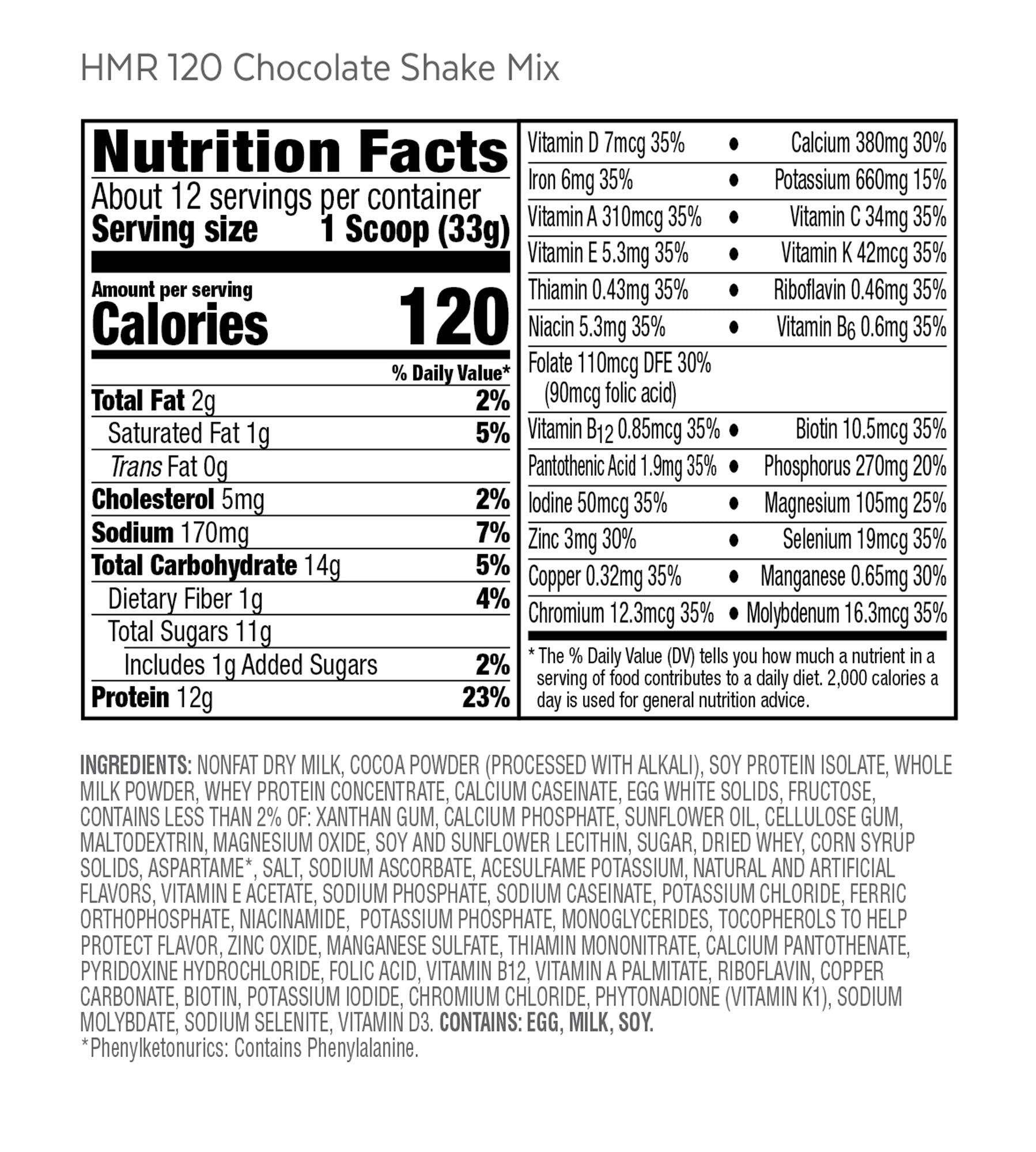 HMR 120 "Classic" Shake Meal Replacement Powder | Chocolate Shake Mix to Support HMR