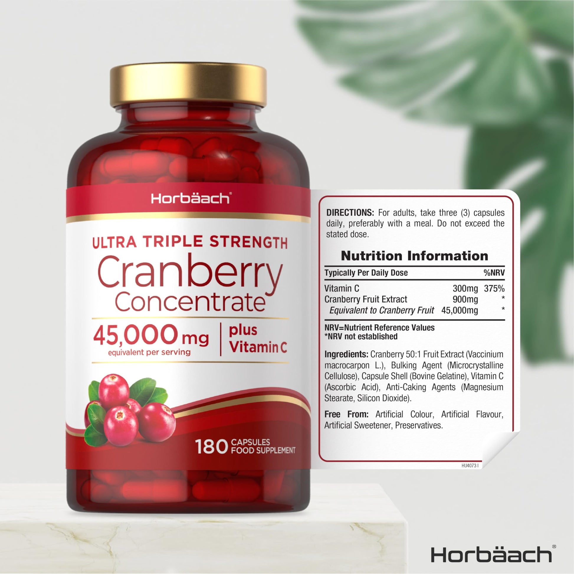 Cranberry Capsules 45,000 mg | High Strength Cranberry Extract with Vitamin C Horbäach