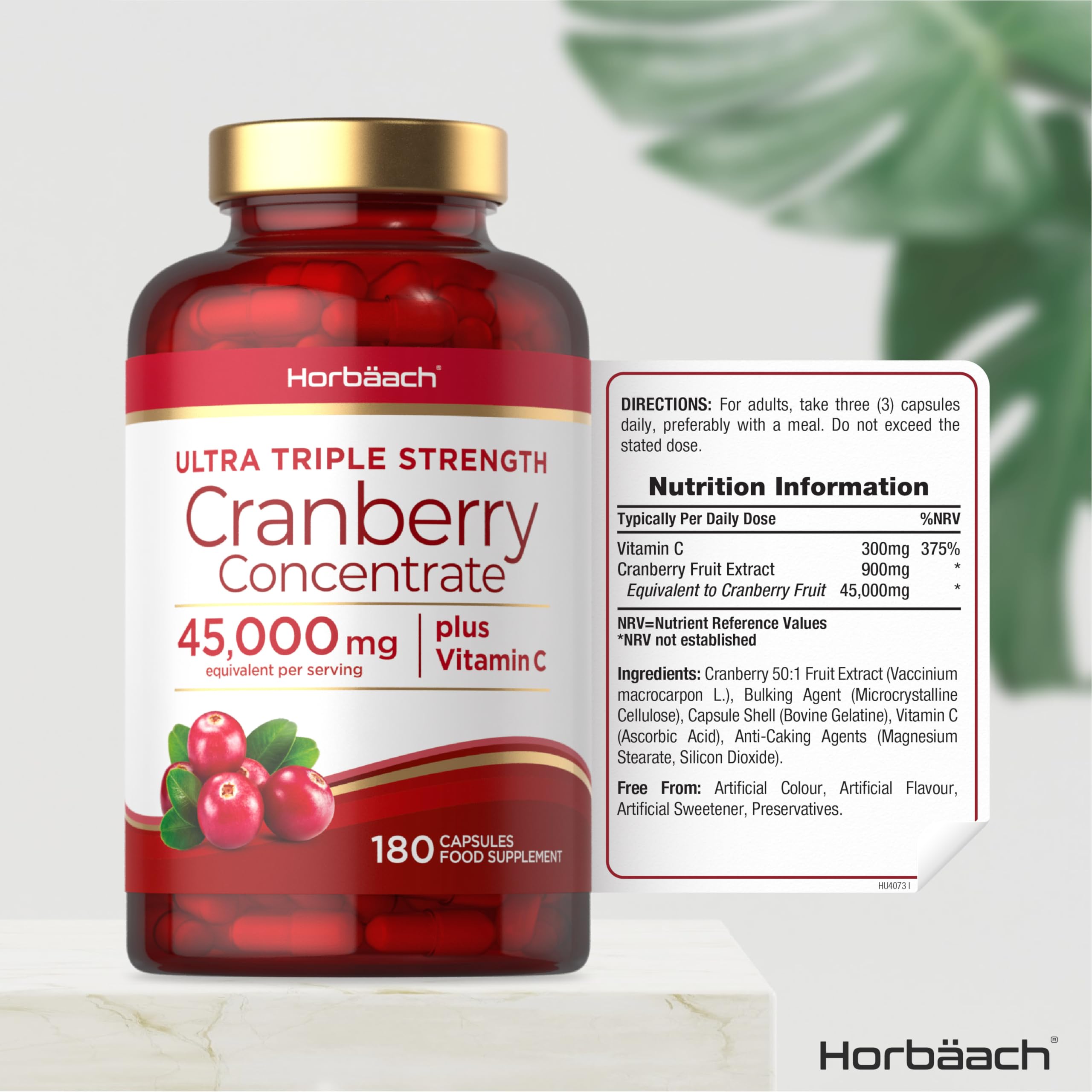 Cranberry Capsules 45,000 mg | High Strength Cranberry Extract with Vitamin C Horbäach