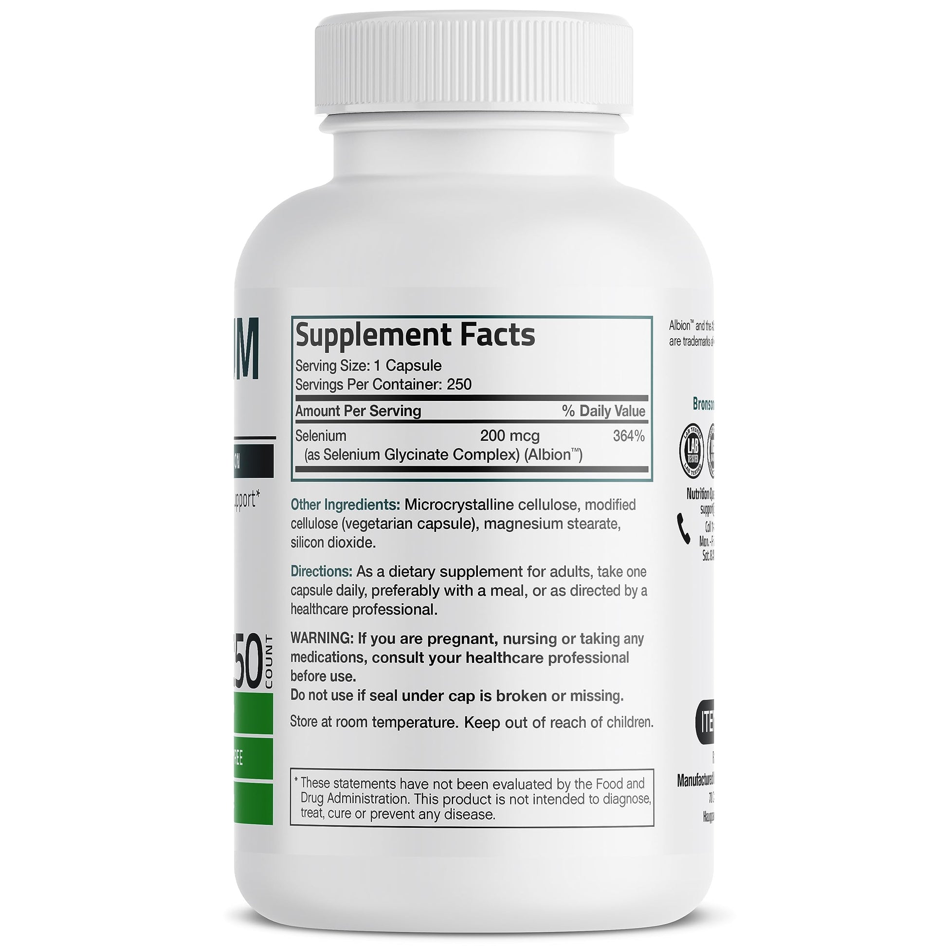 Bronson Selenium 200 mcg – Yeast Free Chelated Amino Acid Complex - Essential Trace Bronson