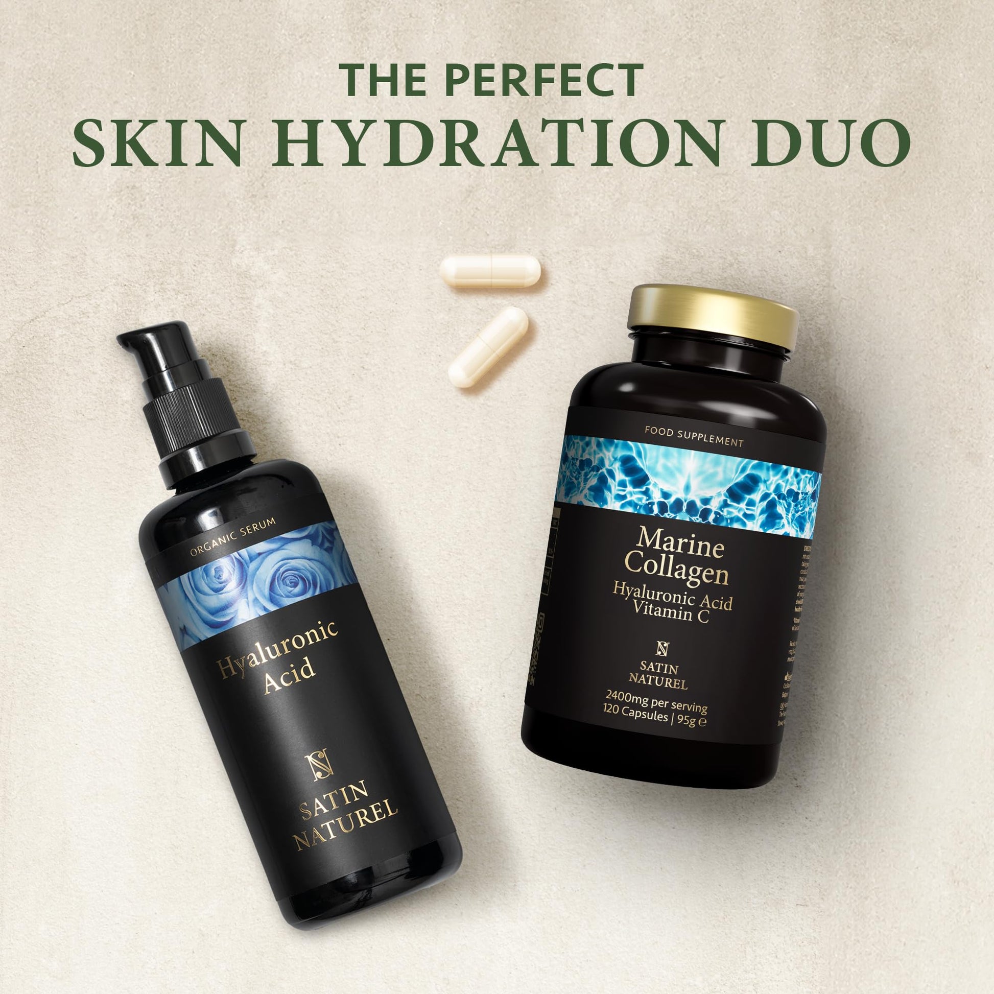 Marine Collagen Capsules with Hyaluronic Acid + Vitamin C 2400mg - High Strength Collagen SatinNaturel