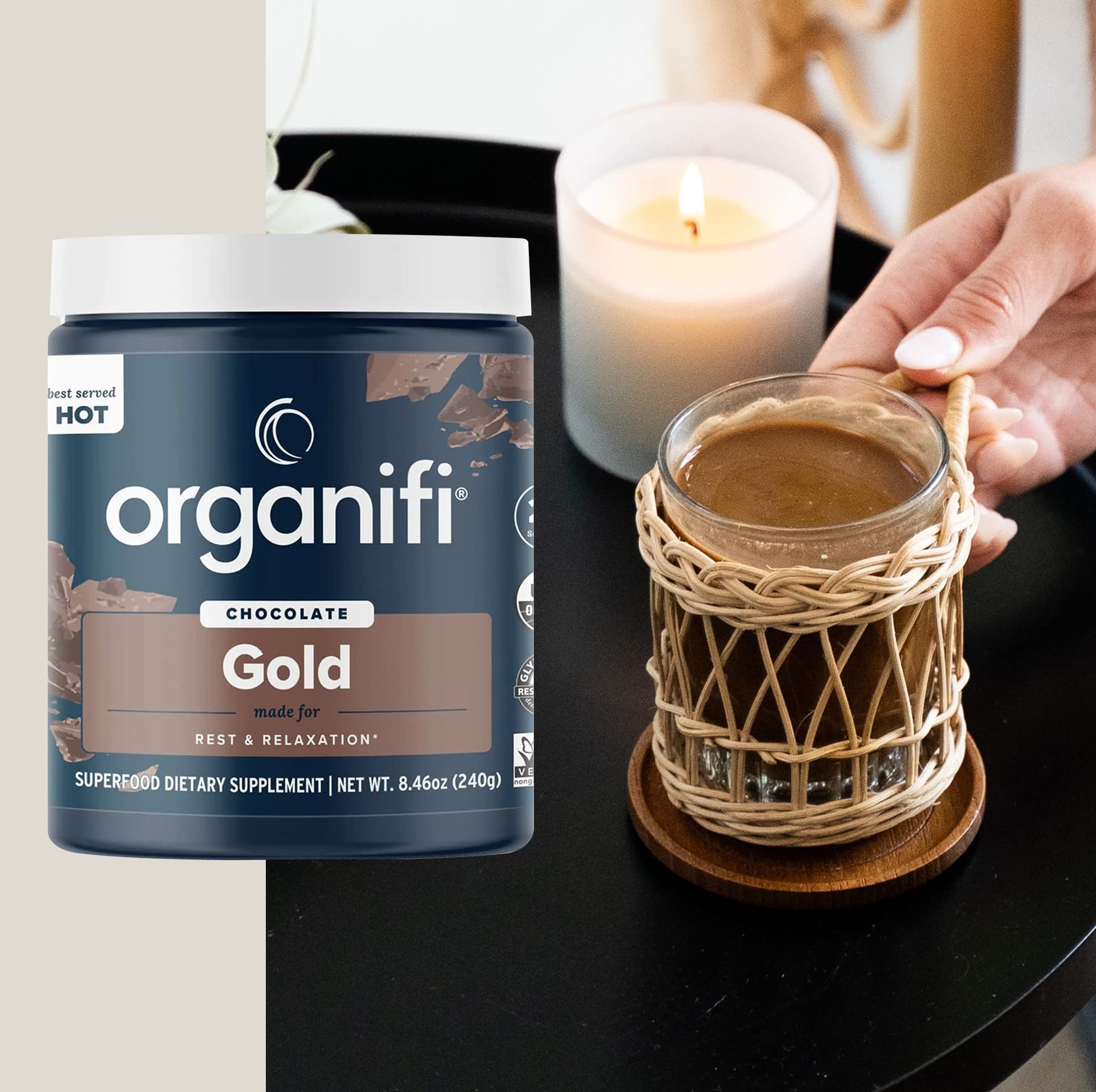 Organifi - Gold Chocolate - Superfood Supplement Powder - 20 Day Supply - Supports Rest Organifi